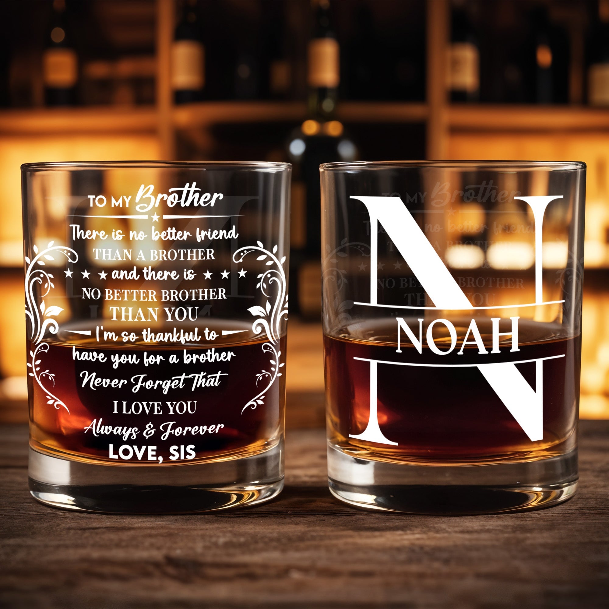 To My Brother There Is No Better Friend With Decorative Vines - Personalized Custom Whiskey Glass - BRT030_RWG