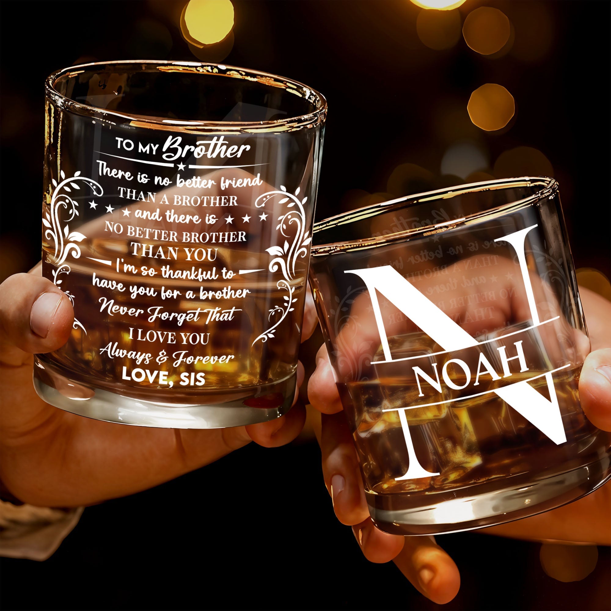To My Brother There Is No Better Friend With Decorative Vines - Personalized Custom Whiskey Glass - BRT030_RWG