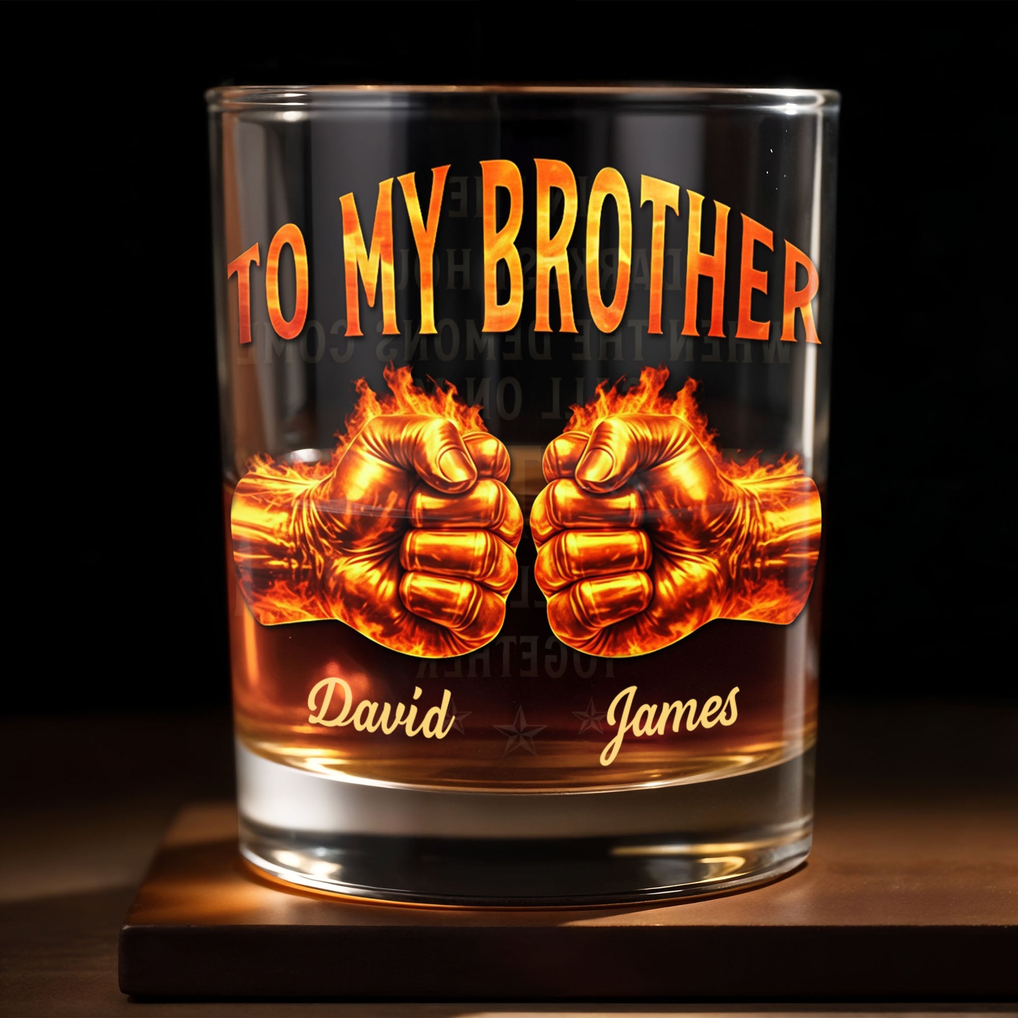 To My Brother Flaming Fists Of Bond And Strength - Personalized Custom Whiskey Glass - BRT031_RWG