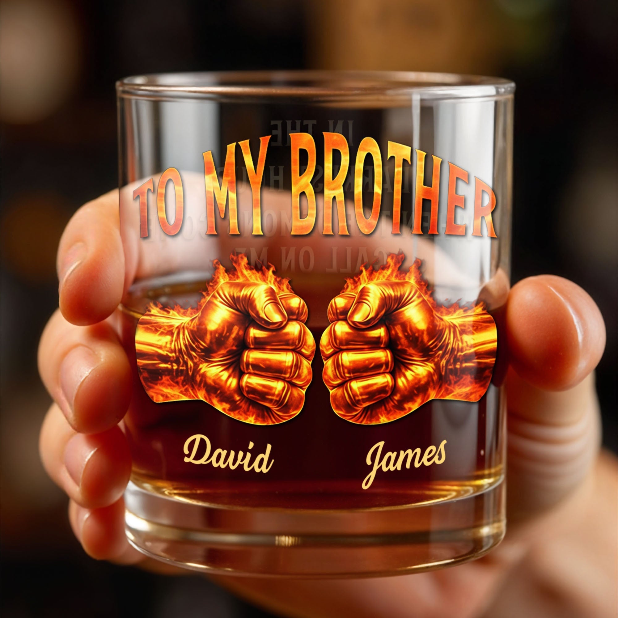 To My Brother Flaming Fists Of Bond And Strength - Personalized Custom Whiskey Glass - BRT031_RWG