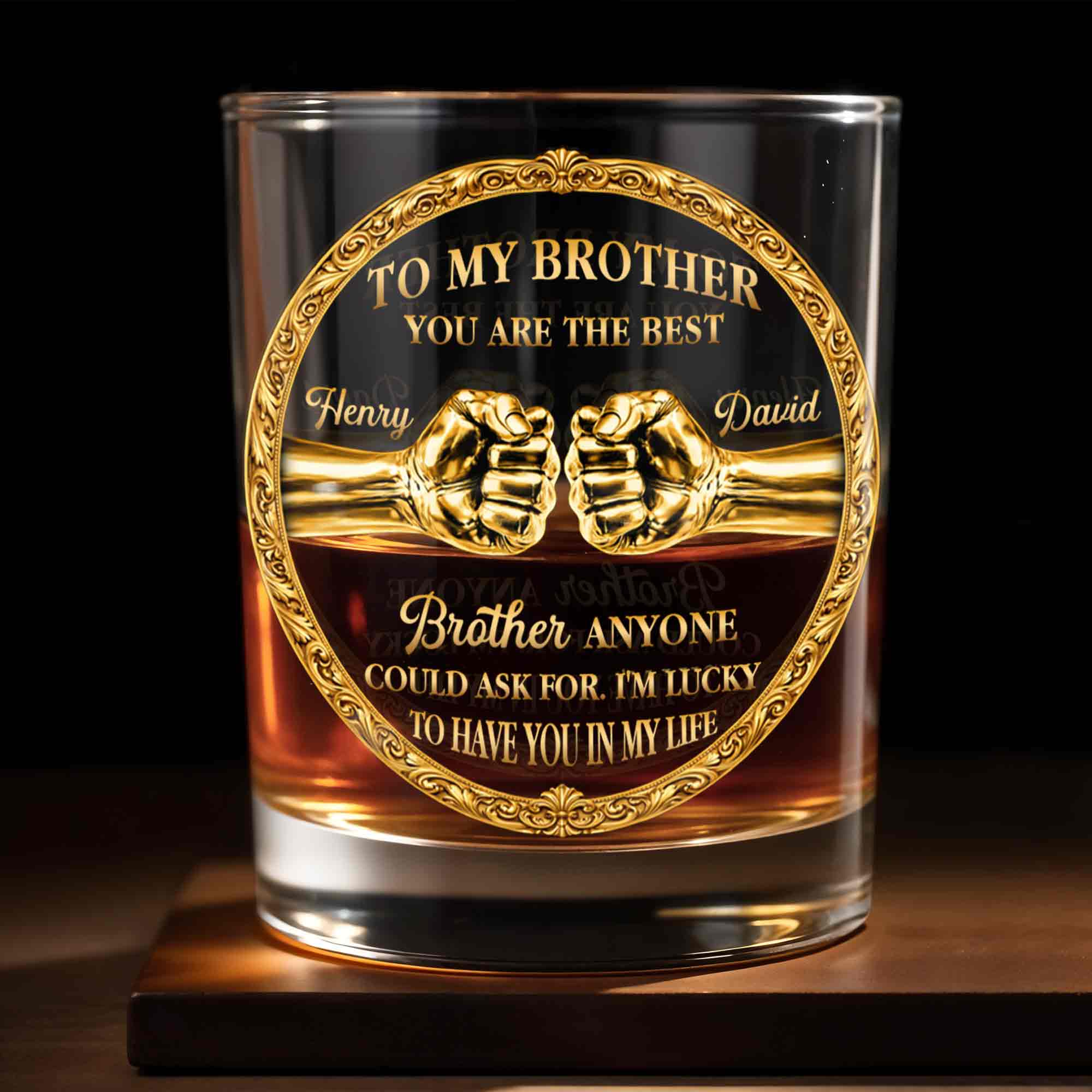 To My Brother You Are The Best Gold Fist Bump Ornament - Personalized Custom Whiskey Glass - BRT032_RWG