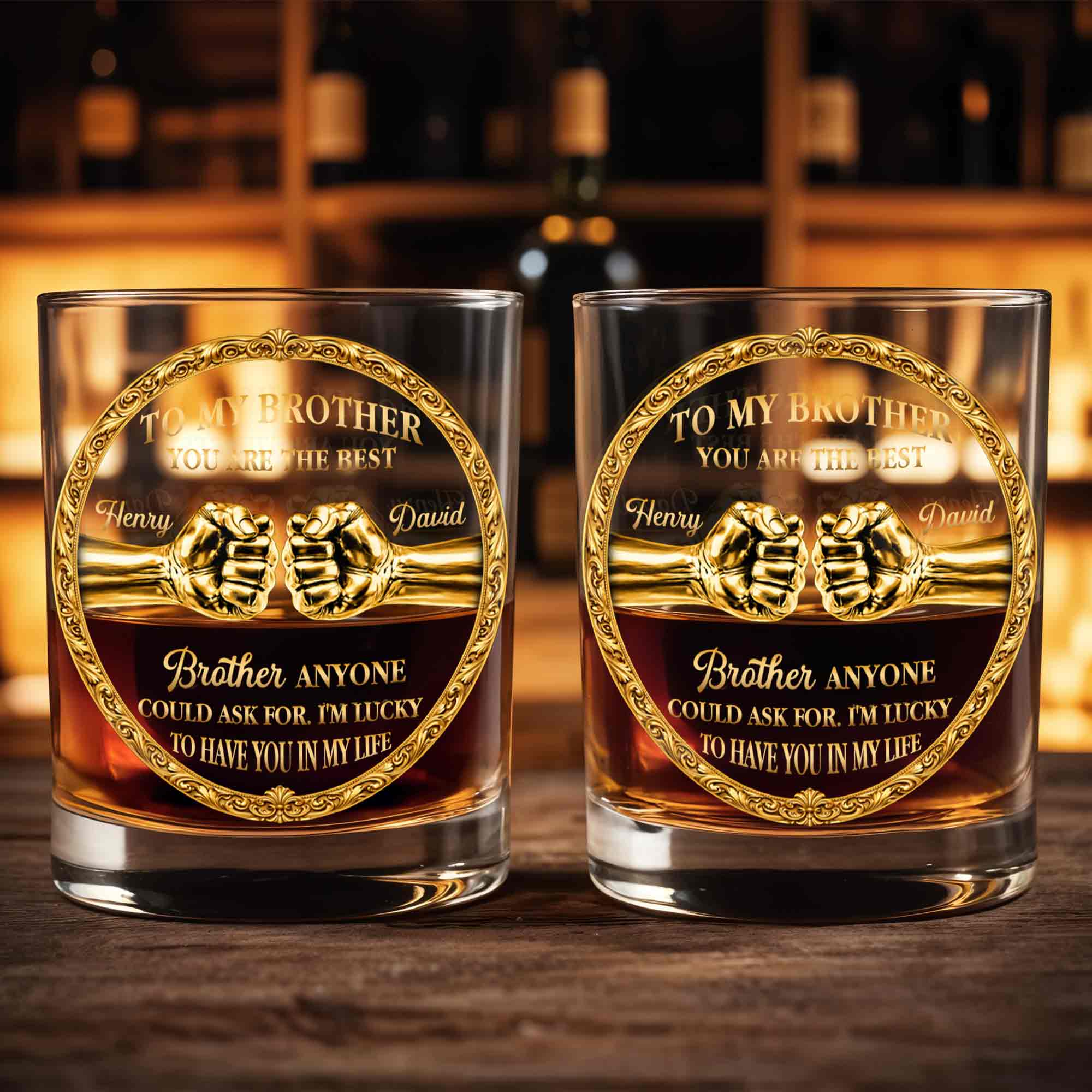 To My Brother You Are The Best Gold Fist Bump Ornament - Personalized Custom Whiskey Glass - BRT032_RWG