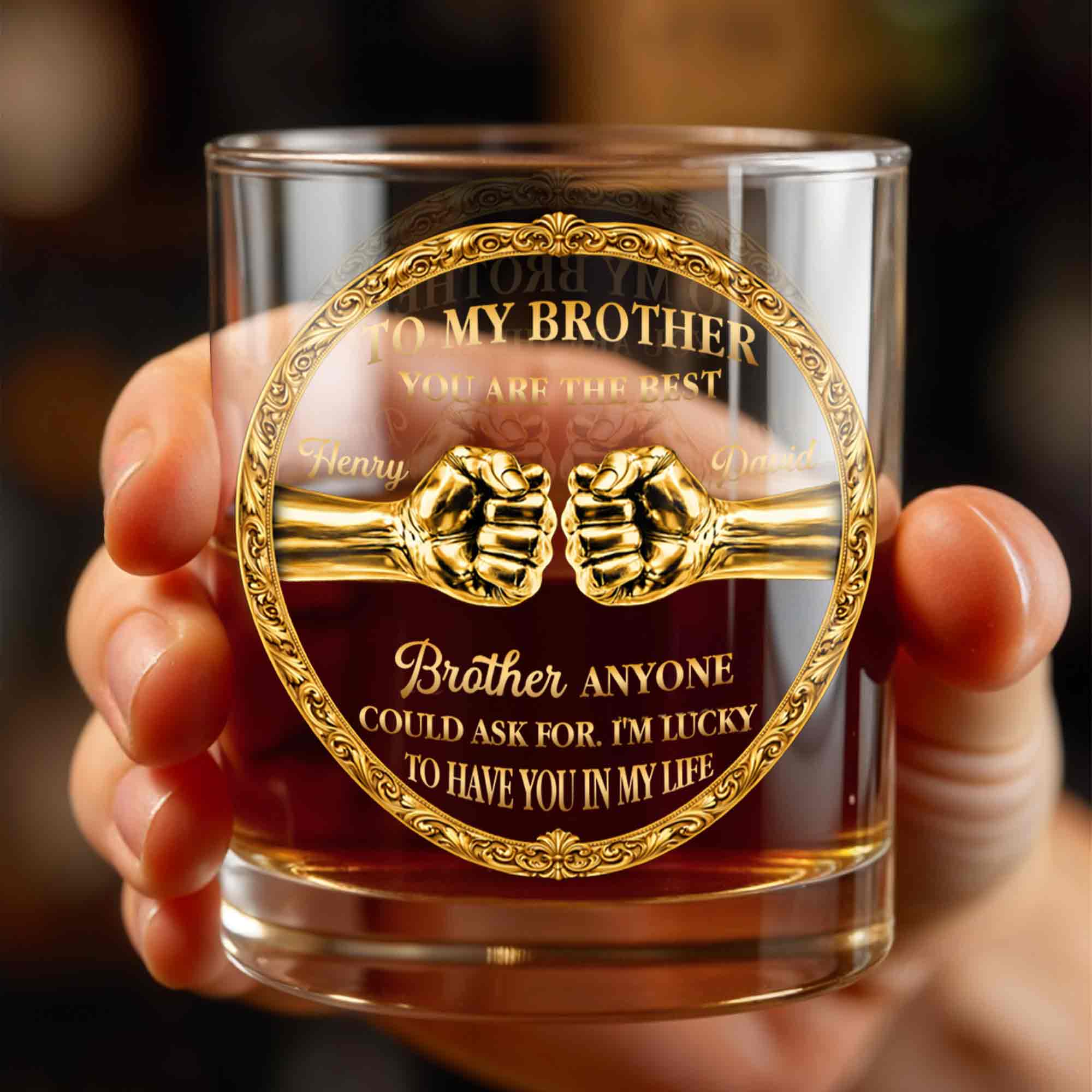 To My Brother You Are The Best Gold Fist Bump Ornament - Personalized Custom Whiskey Glass - BRT032_RWG