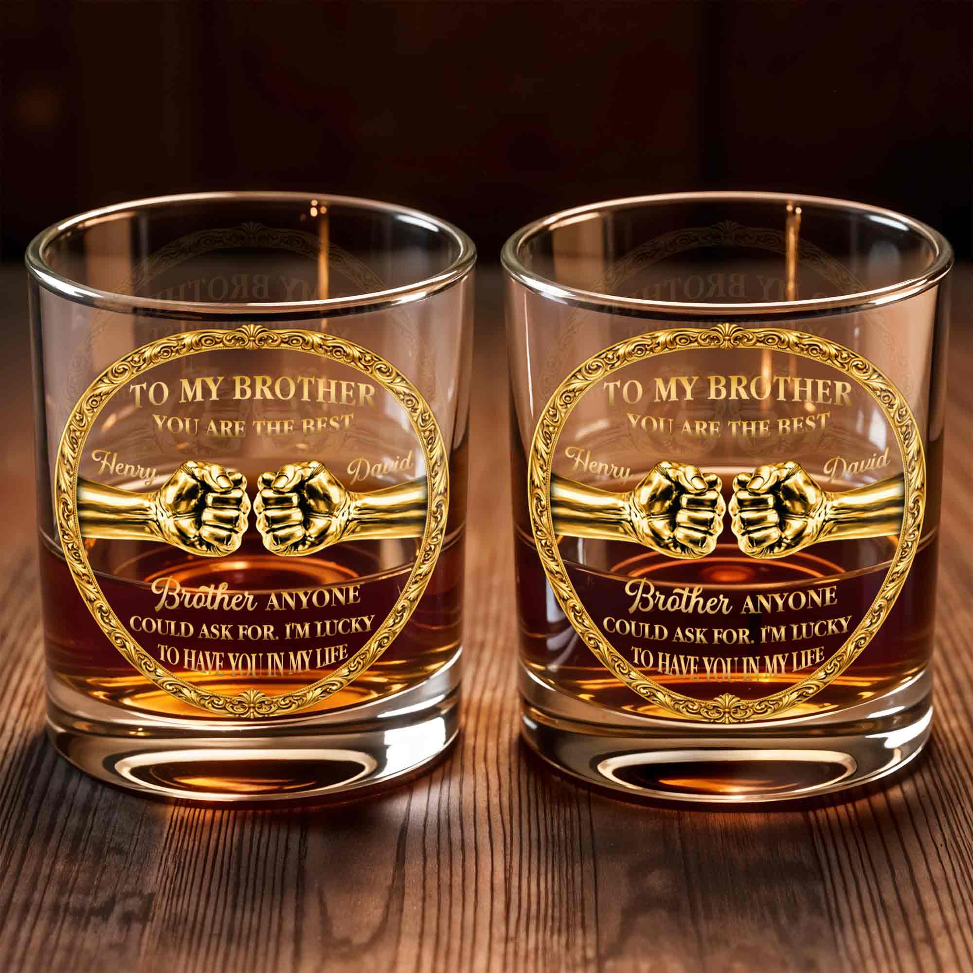 To My Brother You Are The Best Gold Fist Bump Ornament - Personalized Custom Whiskey Glass - BRT032_RWG
