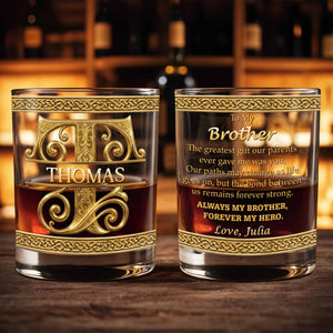 Personalized Initial And Name With 3D Golden Gothic Medieval Ornaments - Personalized Custom Whiskey Glass - BRT037_RWG