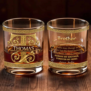 Personalized Initial And Name With 3D Golden Gothic Medieval Ornaments - Personalized Custom Whiskey Glass - BRT037_RWG