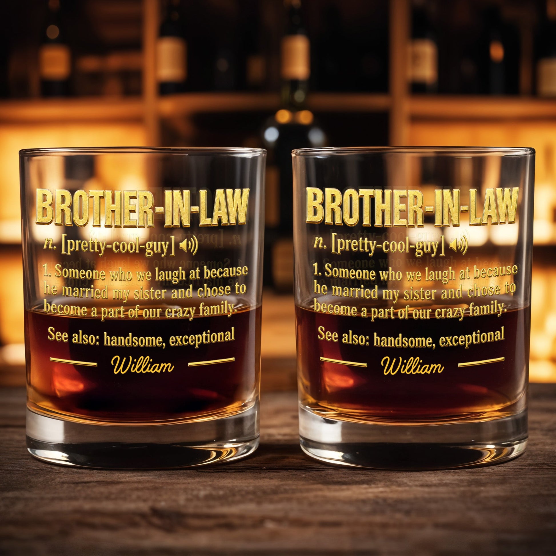 Brother In Law Pretty Cool Guy Dictionary Definition Typography Design - Personalized Custom Whiskey Glass - BRT050_RWG