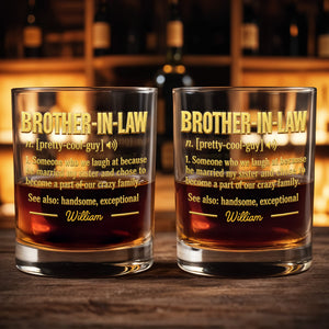Brother In Law Pretty Cool Guy Dictionary Definition Typography Design - Personalized Custom Whiskey Glass - BRT050_RWG