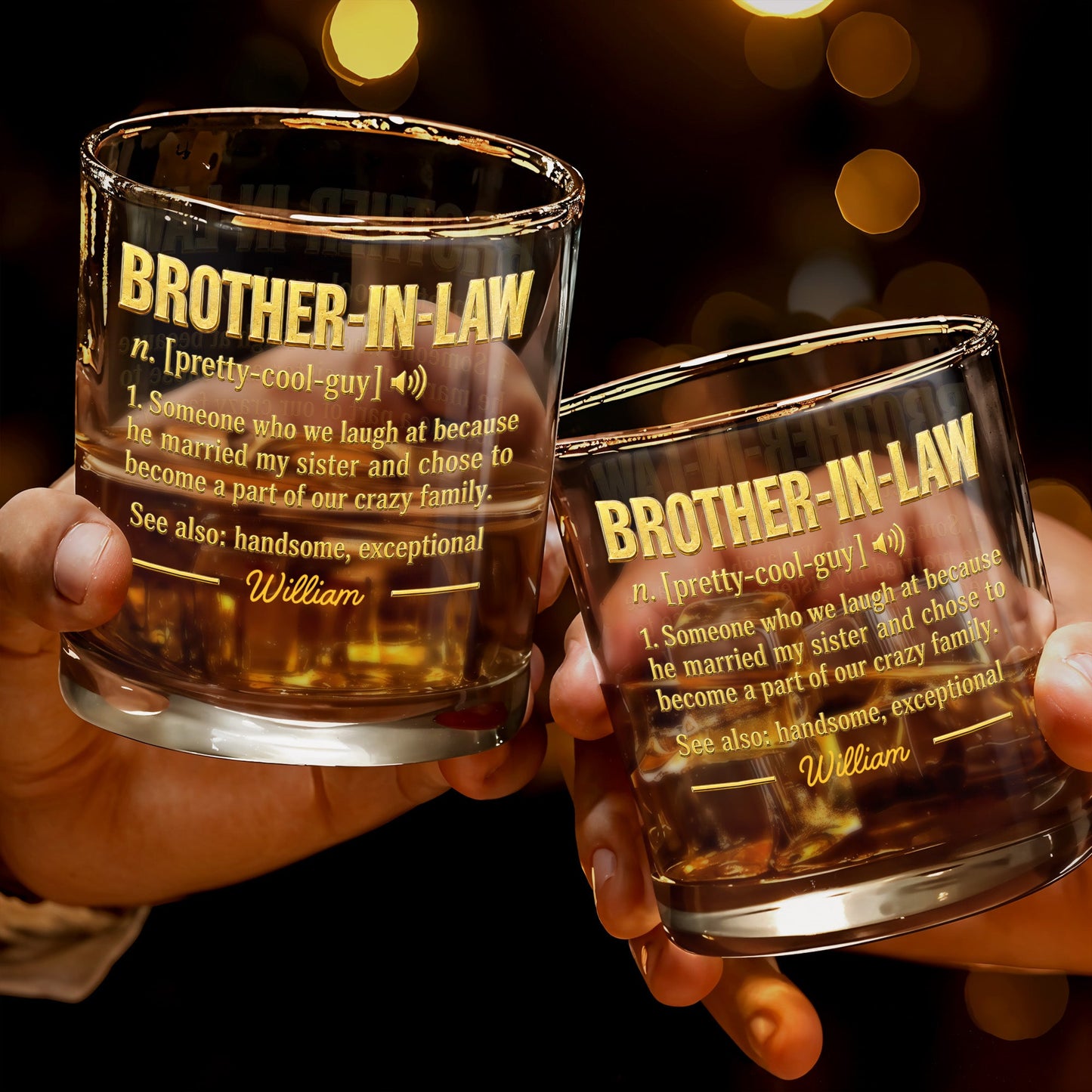 Brother In Law Pretty Cool Guy Dictionary Definition Typography Design - Personalized Custom Whiskey Glass - BRT050_RWG