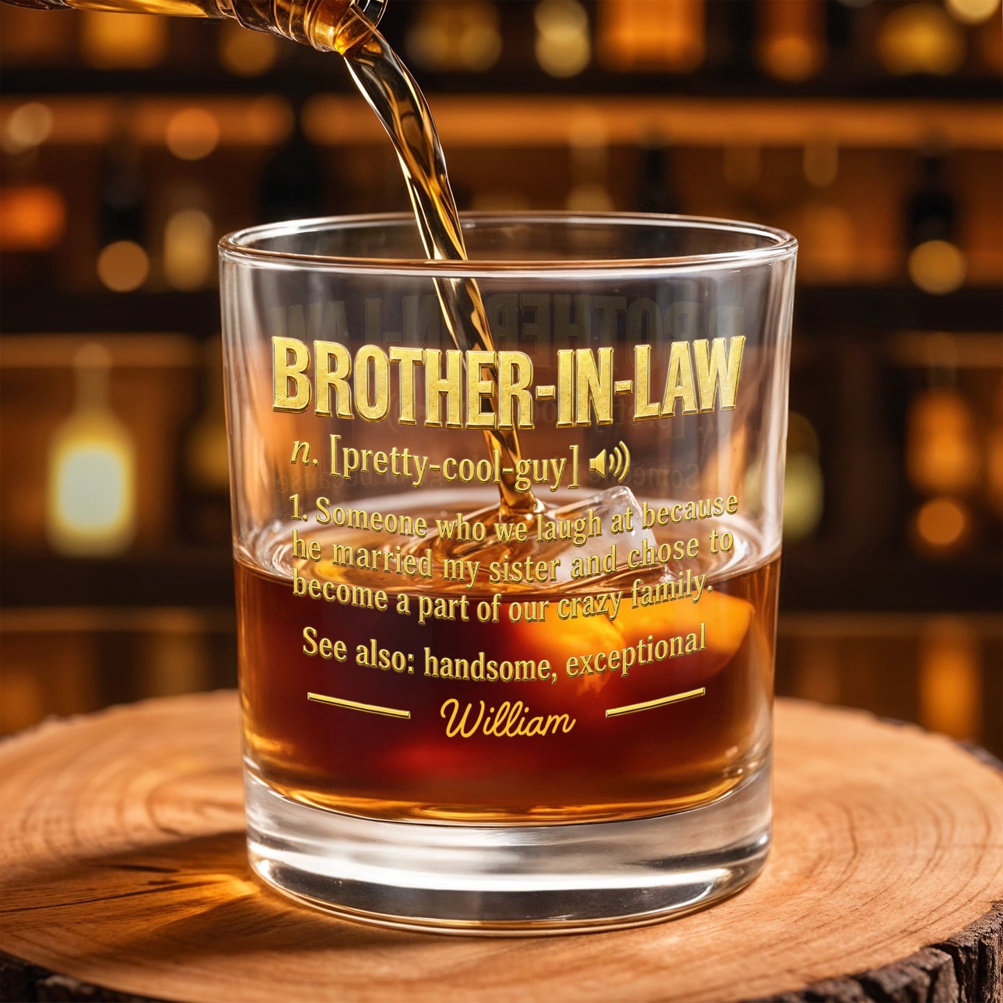 Brother In Law Pretty Cool Guy Dictionary Definition Typography Design - Personalized Custom Whiskey Glass - BRT050_RWG