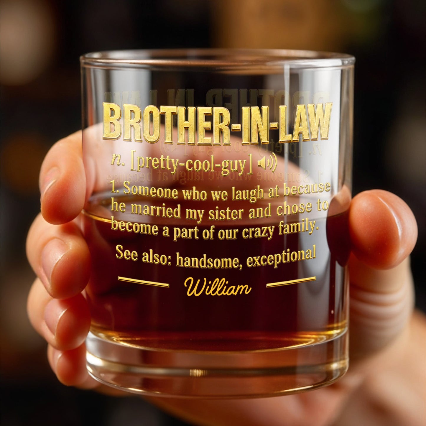 Brother In Law Pretty Cool Guy Dictionary Definition Typography Design - Personalized Custom Whiskey Glass - BRT050_RWG