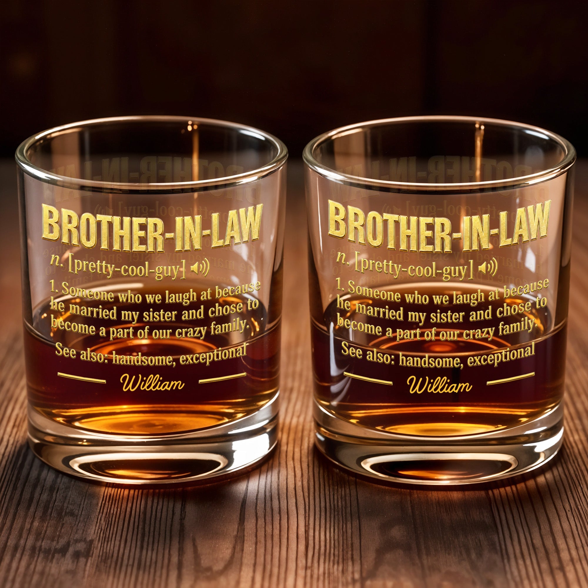 Brother In Law Pretty Cool Guy Dictionary Definition Typography Design - Personalized Custom Whiskey Glass - BRT050_RWG