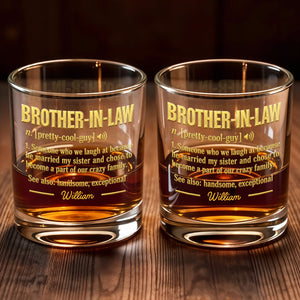 Brother In Law Pretty Cool Guy Dictionary Definition Typography Design - Personalized Custom Whiskey Glass - BRT050_RWG