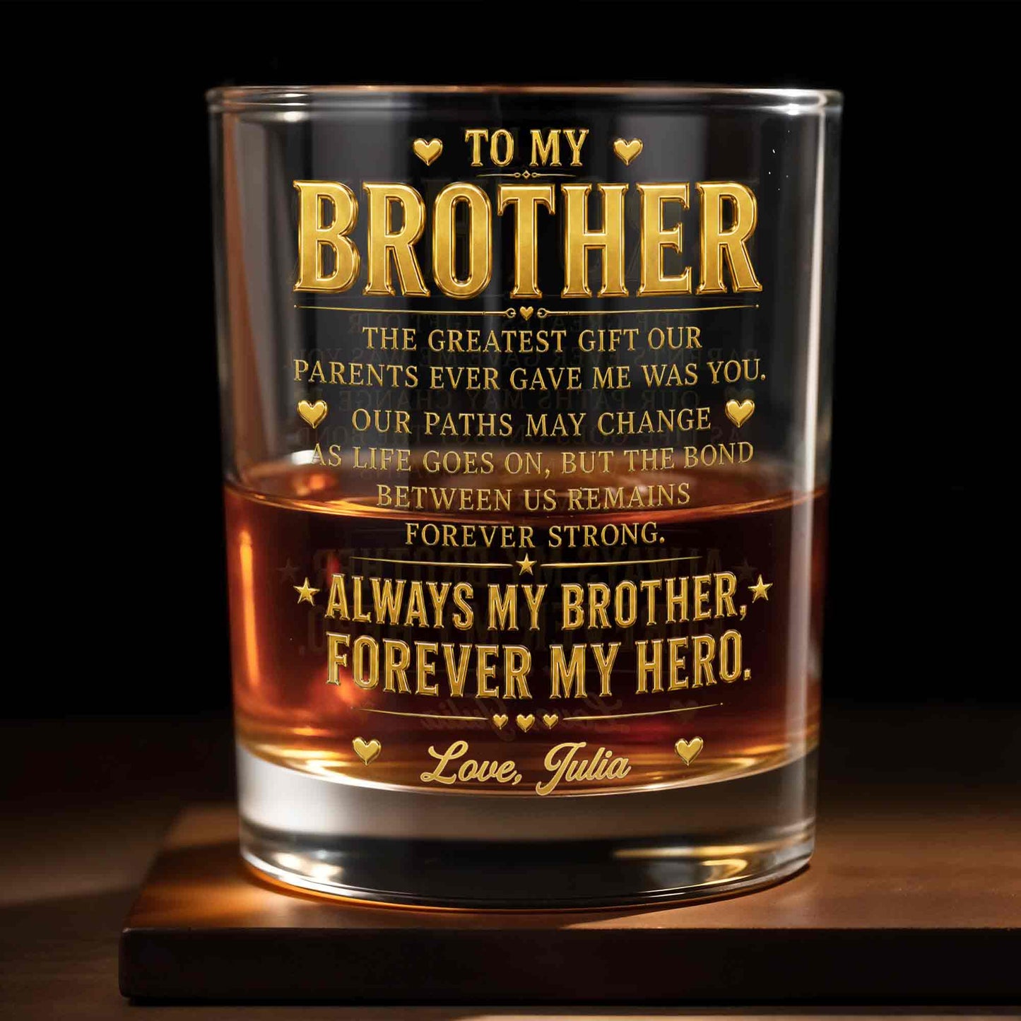 To My Brother The Greatest Gift Hearts And Stars Design - Personalized Custom Whiskey Glass - BRT054_RWG