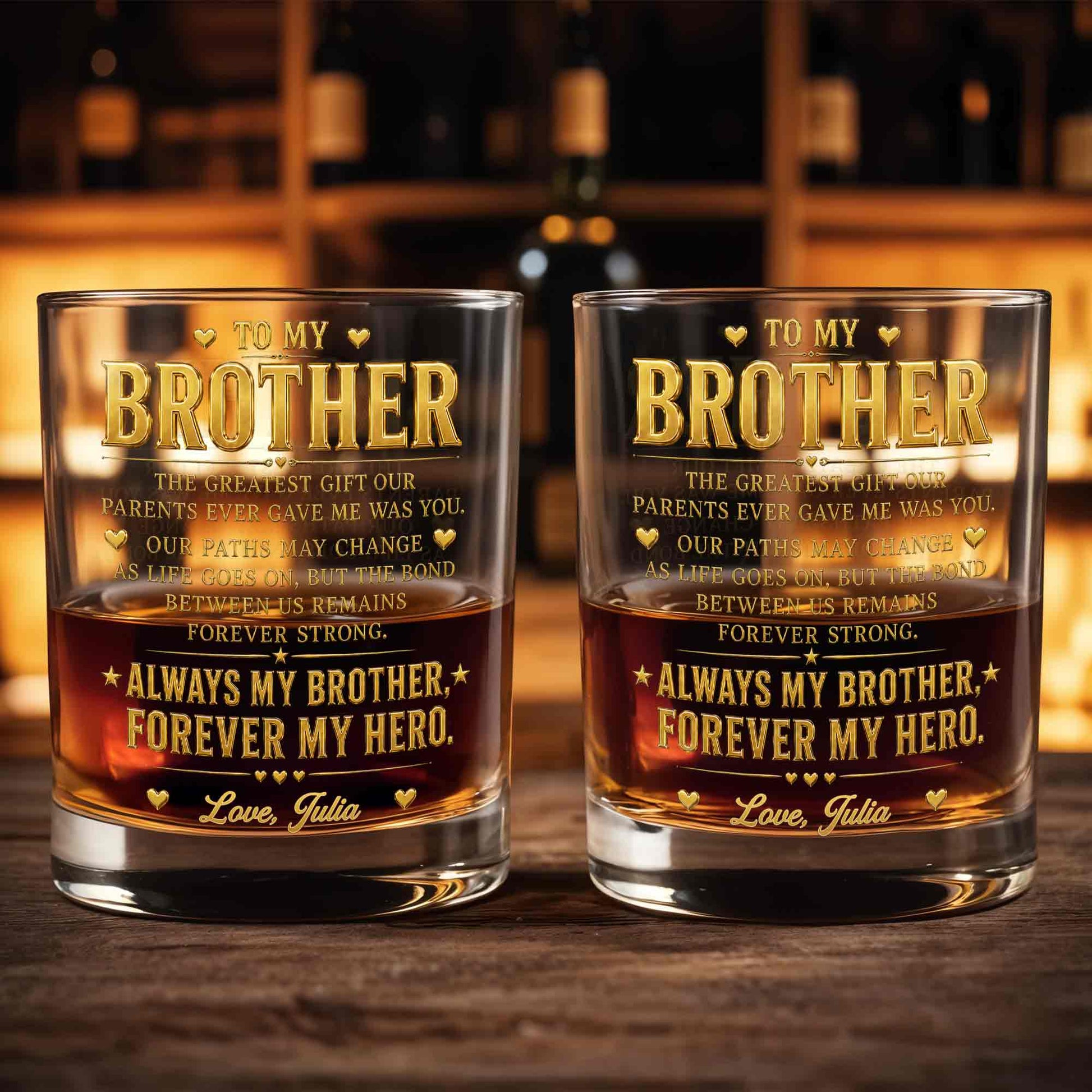 To My Brother The Greatest Gift Hearts And Stars Design - Personalized Custom Whiskey Glass - BRT054_RWG