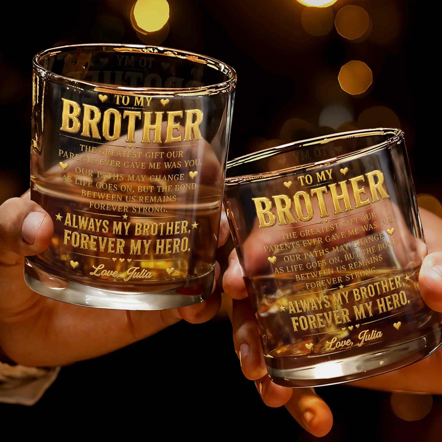 To My Brother The Greatest Gift Hearts And Stars Design - Personalized Custom Whiskey Glass - BRT054_RWG