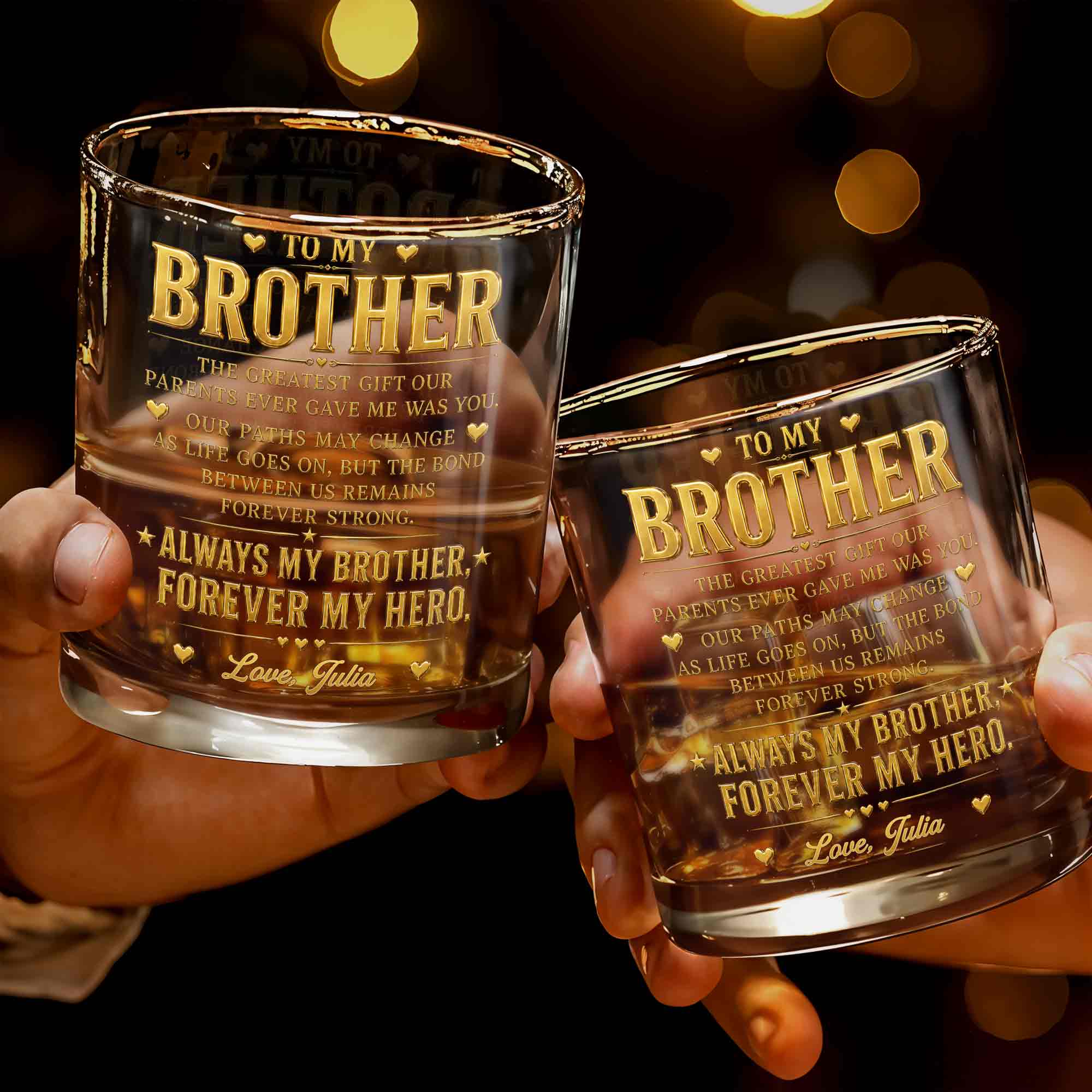 To My Brother The Greatest Gift Hearts And Stars Design - Personalized Custom Whiskey Glass - BRT054_RWG