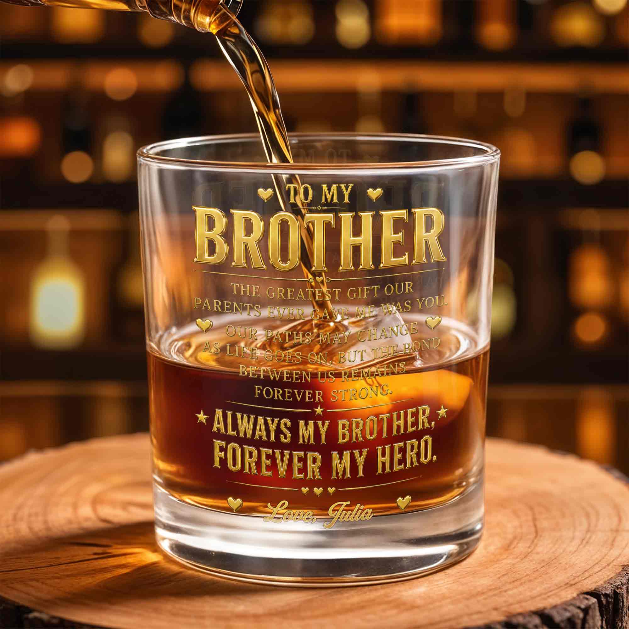 To My Brother The Greatest Gift Hearts And Stars Design - Personalized Custom Whiskey Glass - BRT054_RWG