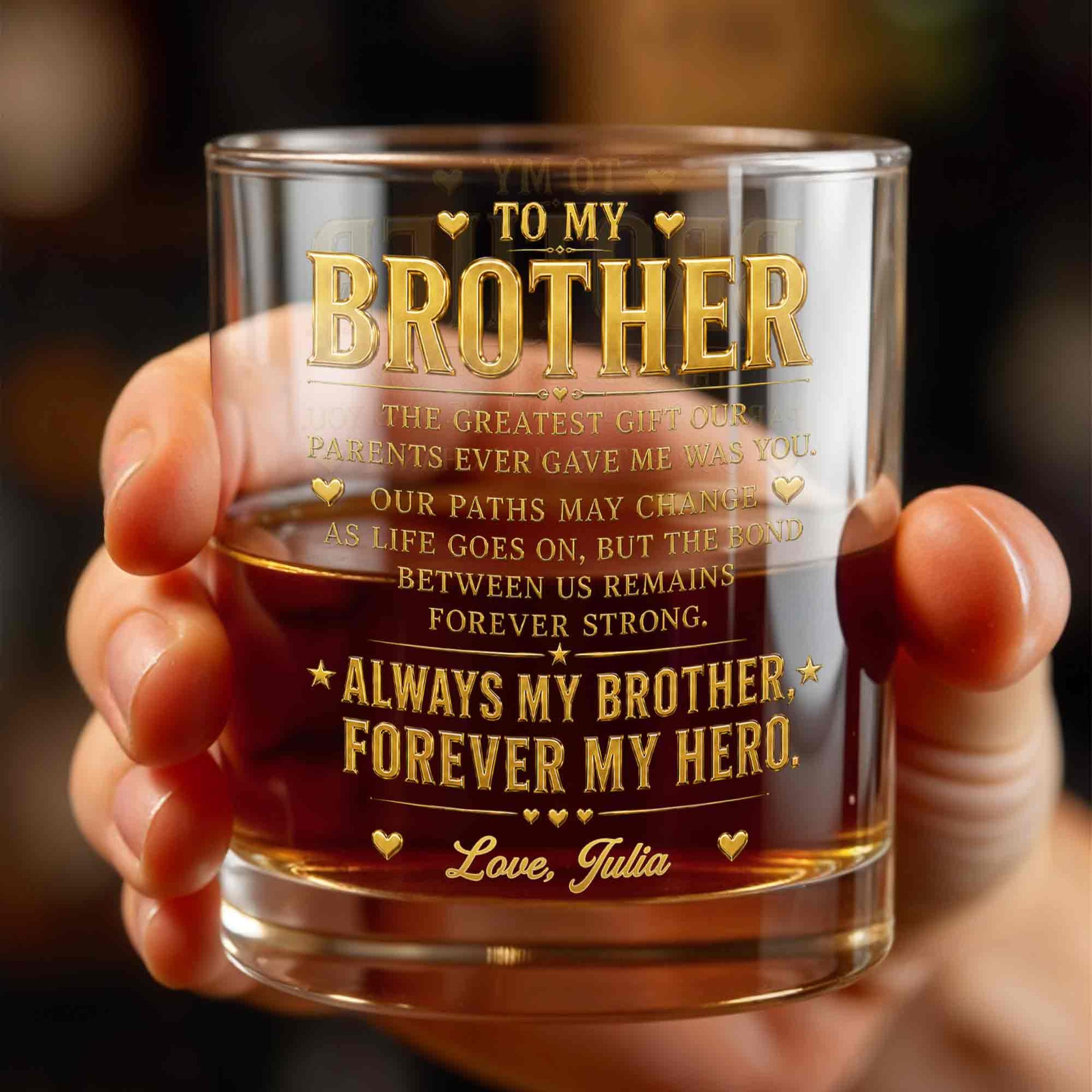 To My Brother The Greatest Gift Hearts And Stars Design - Personalized Custom Whiskey Glass - BRT054_RWG