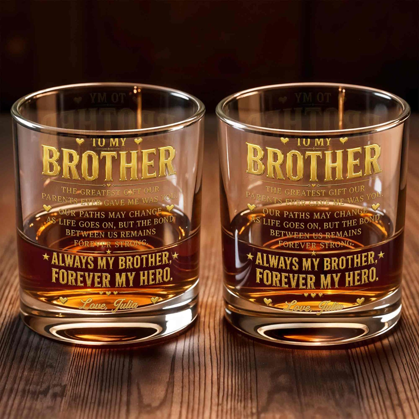 To My Brother The Greatest Gift Hearts And Stars Design - Personalized Custom Whiskey Glass - BRT054_RWG