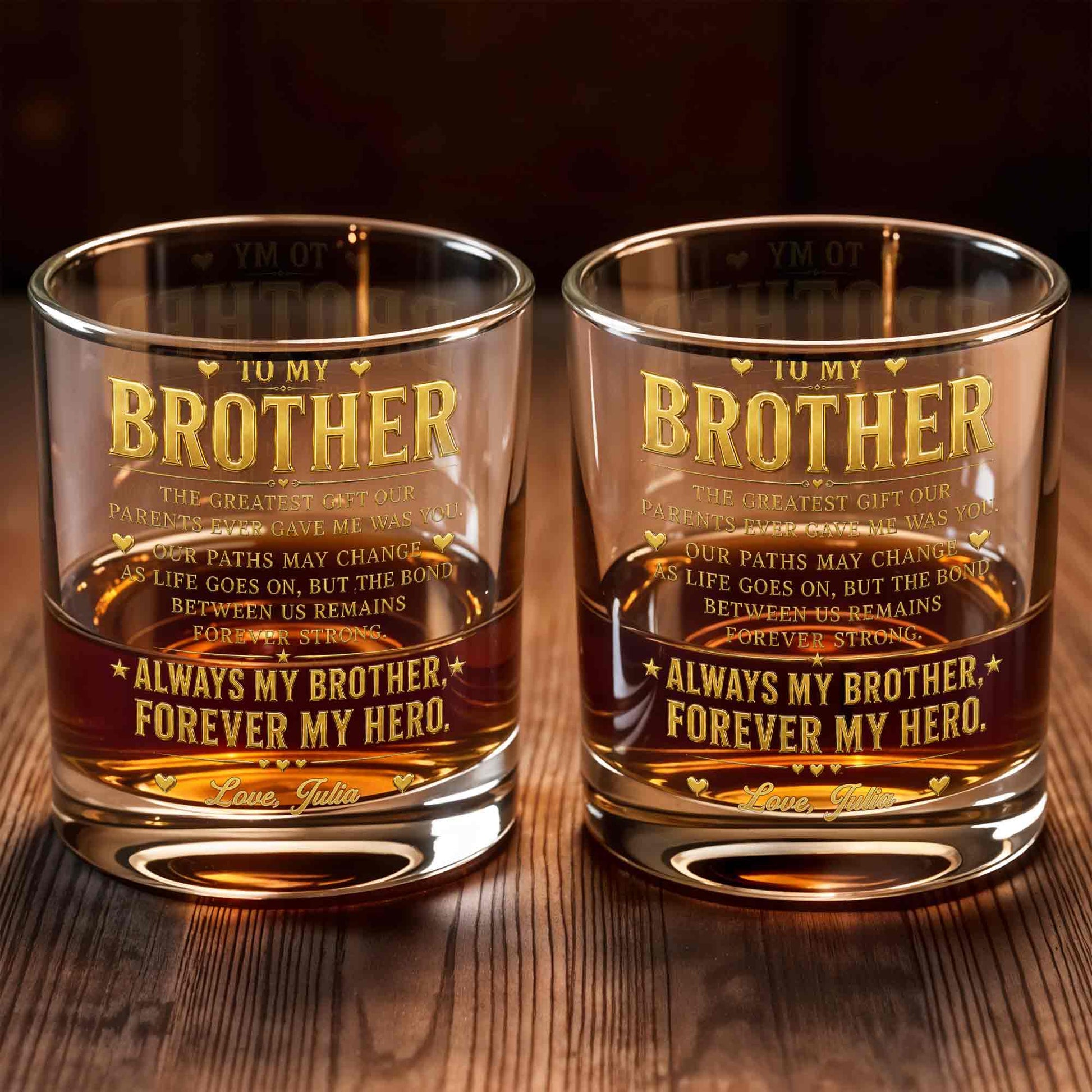 To My Brother The Greatest Gift Hearts And Stars Design - Personalized Custom Whiskey Glass - BRT054_RWG