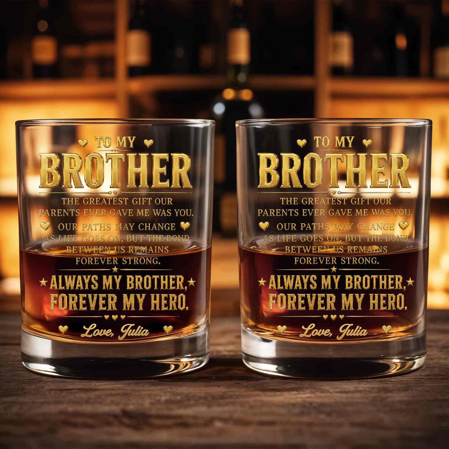 To My Brother The Greatest Gift Hearts And Stars Design - Personalized Custom Whiskey Glass - BRT054_RWG
