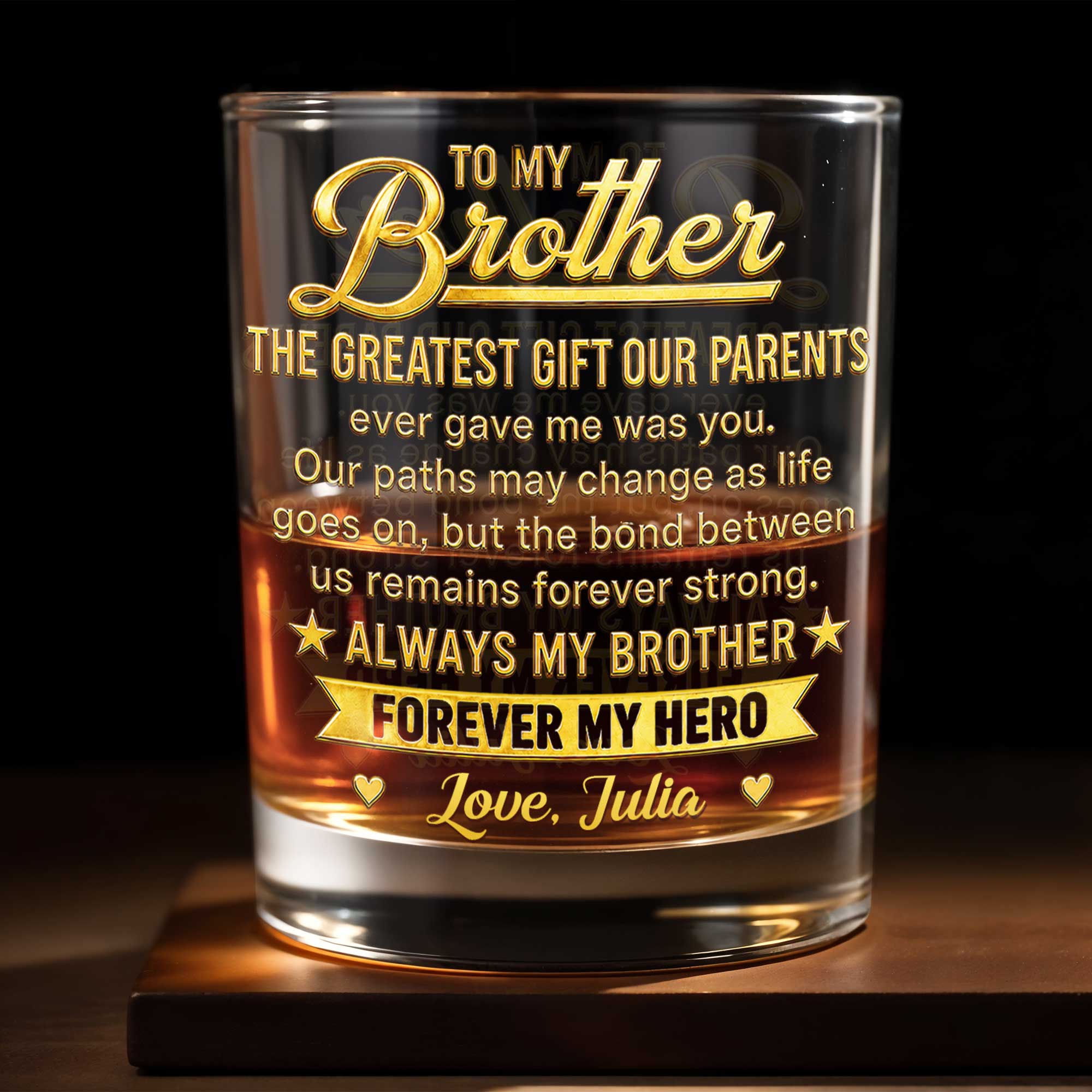 To My Brother Greatest Gift Our Parents Ever Gave Me Stars Banner - Personalized Custom Whiskey Glass - BRT056_RWG