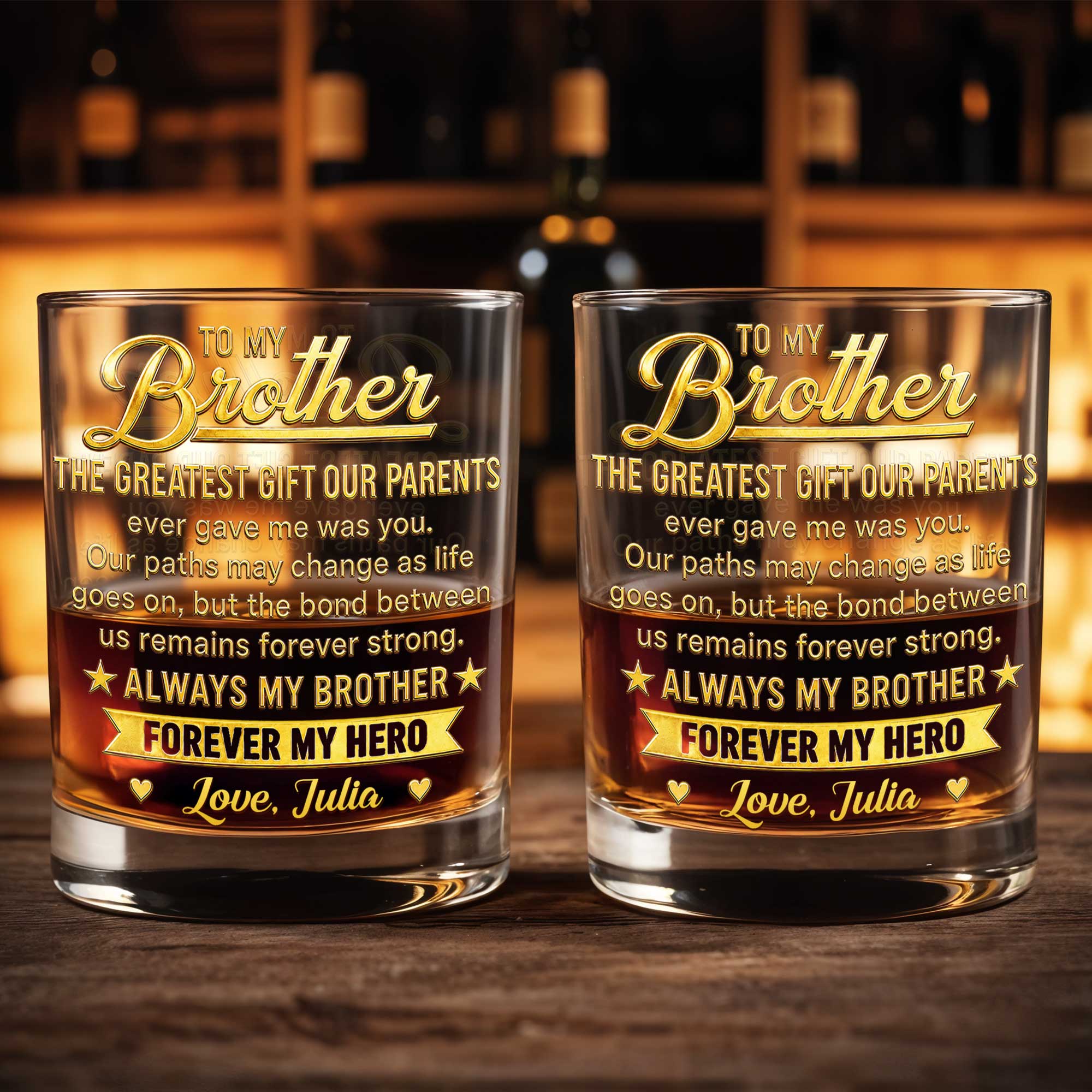 To My Brother Greatest Gift Our Parents Ever Gave Me Stars Banner - Personalized Custom Whiskey Glass - BRT056_RWG