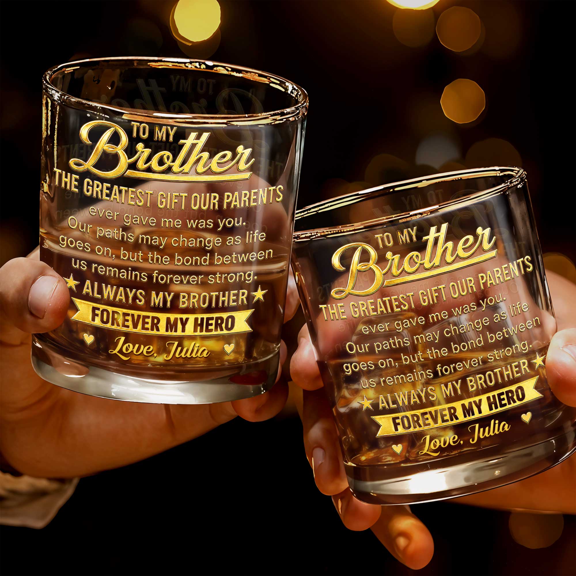 To My Brother Greatest Gift Our Parents Ever Gave Me Stars Banner - Personalized Custom Whiskey Glass - BRT056_RWG