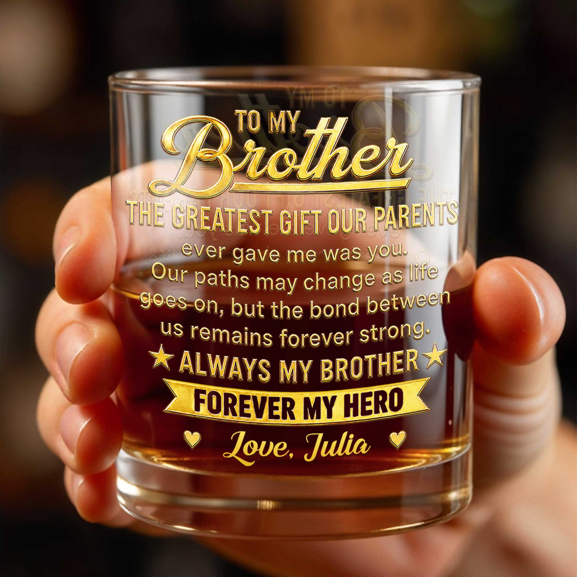To My Brother Greatest Gift Our Parents Ever Gave Me Stars Banner - Personalized Custom Whiskey Glass - BRT056_RWG