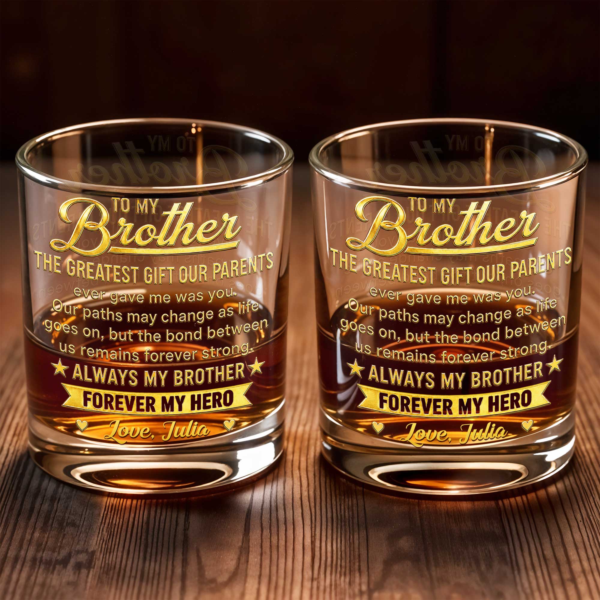 To My Brother Greatest Gift Our Parents Ever Gave Me Stars Banner - Personalized Custom Whiskey Glass - BRT056_RWG