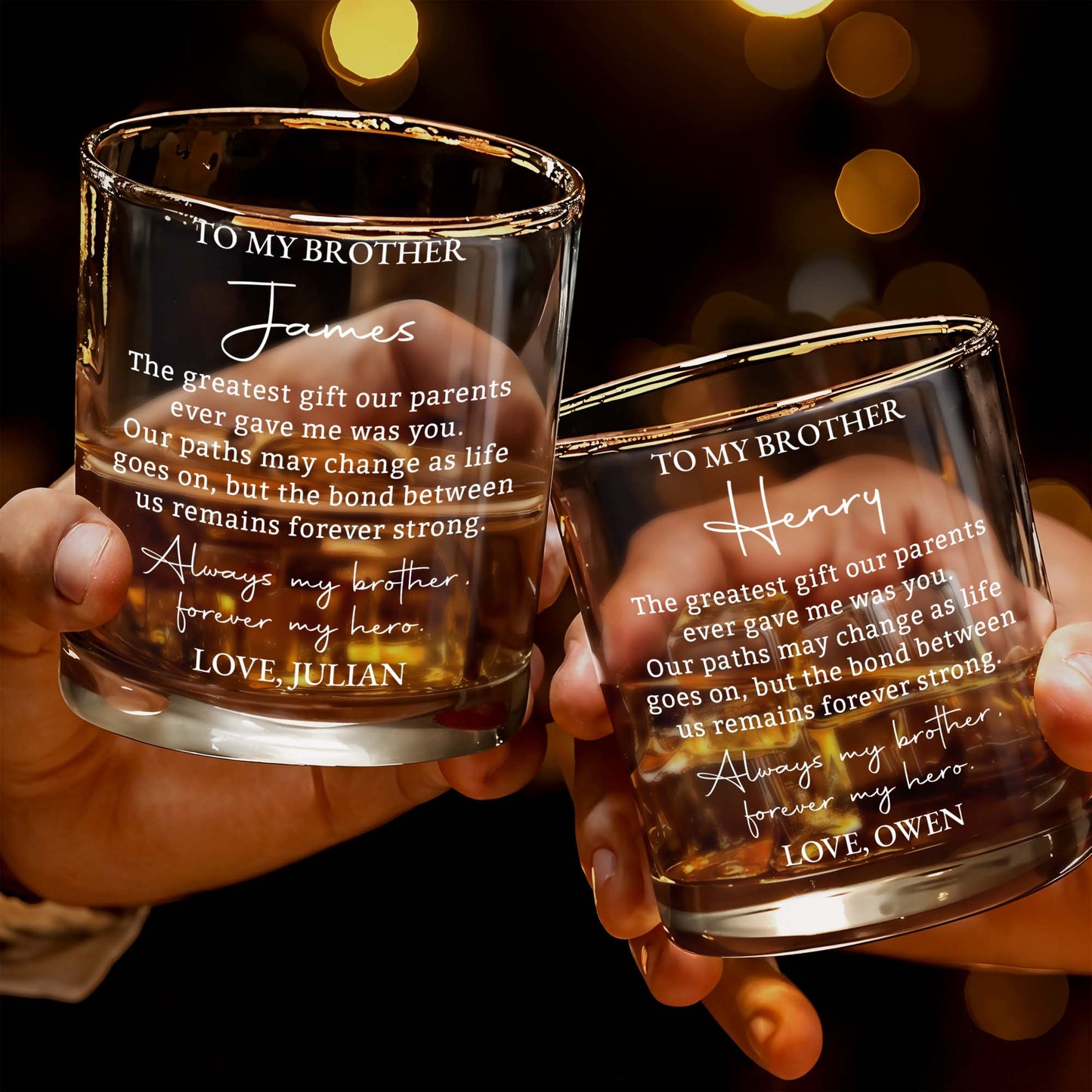 To My Brother Greatest Gift Forever My Hero Personalized Text Design - Personalized Custom Whiskey Glass - BRT058_RWG