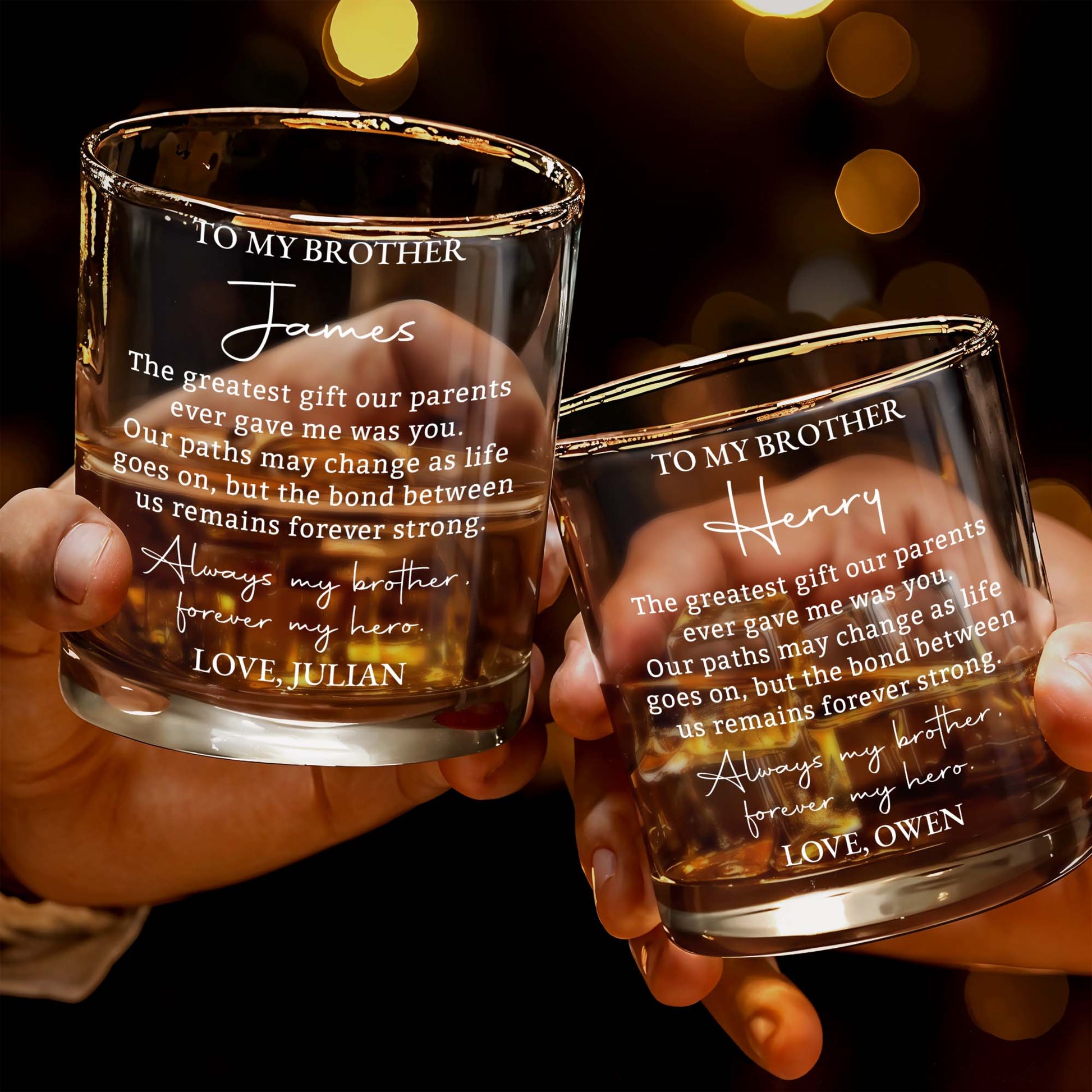 To My Brother Greatest Gift Forever My Hero Personalized Text Design - Personalized Custom Whiskey Glass - BRT058_RWG