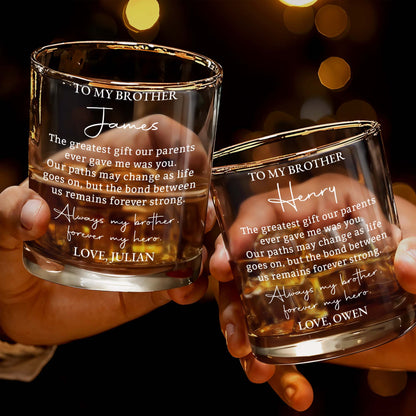 To My Brother Greatest Gift Forever My Hero Personalized Text Design - Personalized Custom Whiskey Glass - BRT058_RWG