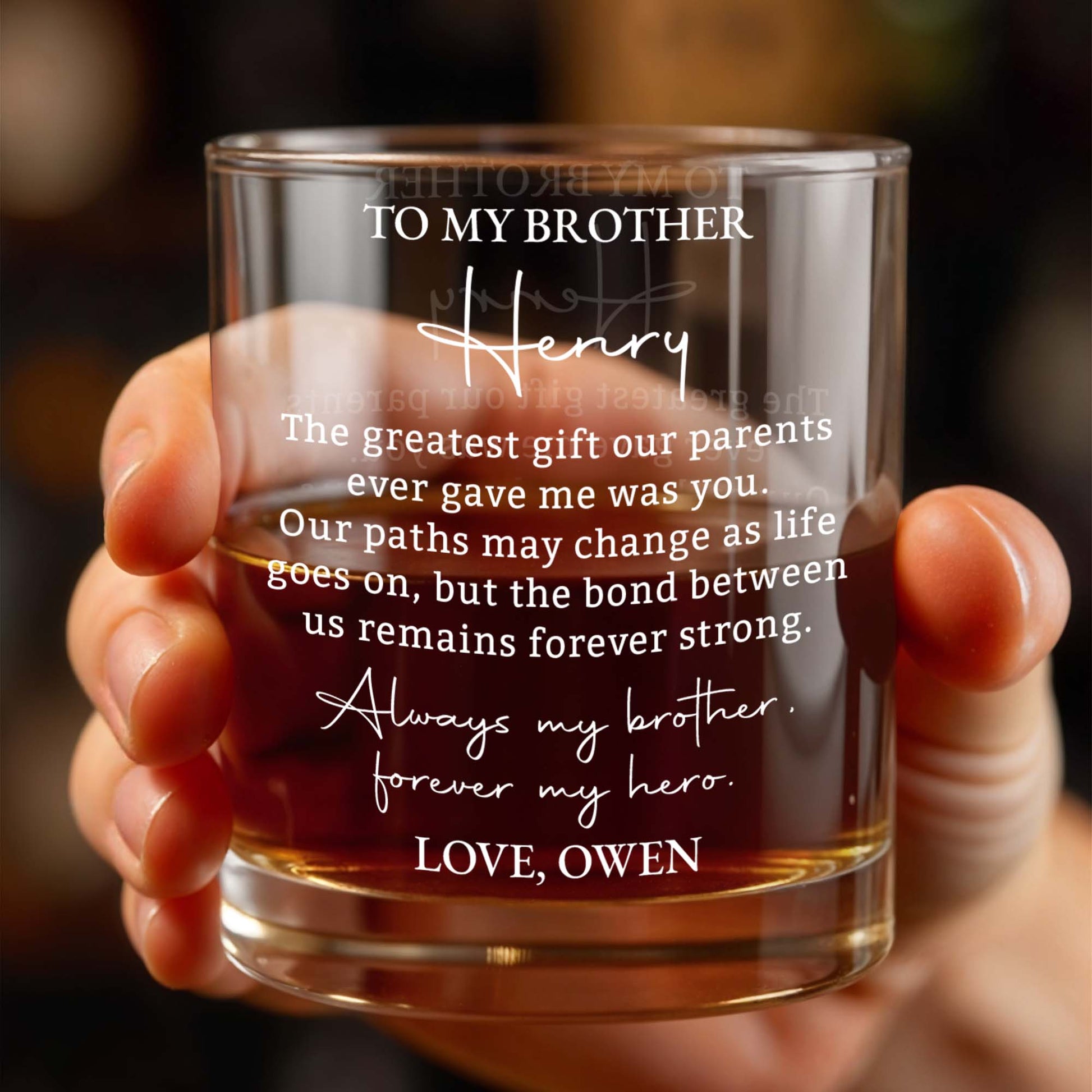 To My Brother Greatest Gift Forever My Hero Personalized Text Design - Personalized Custom Whiskey Glass - BRT058_RWG