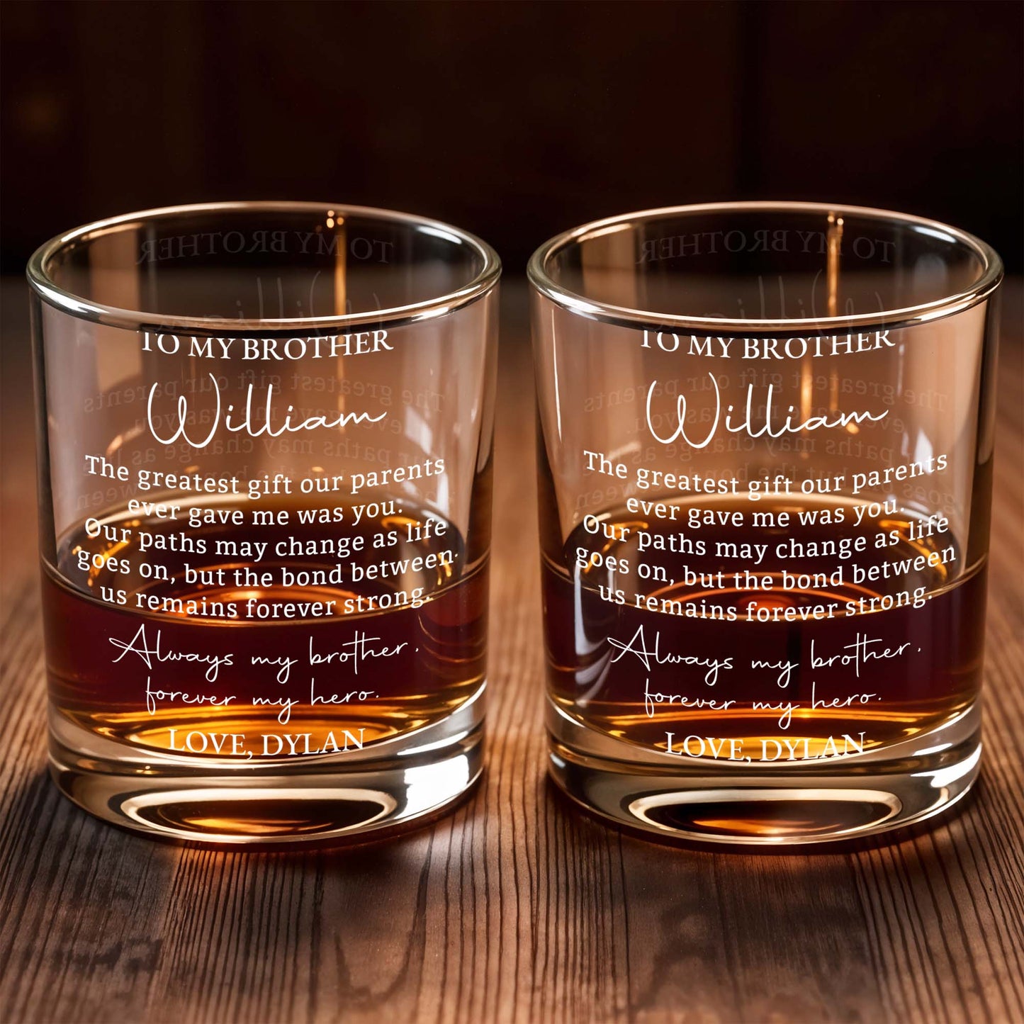 To My Brother Greatest Gift Forever My Hero Personalized Text Design - Personalized Custom Whiskey Glass - BRT058_RWG