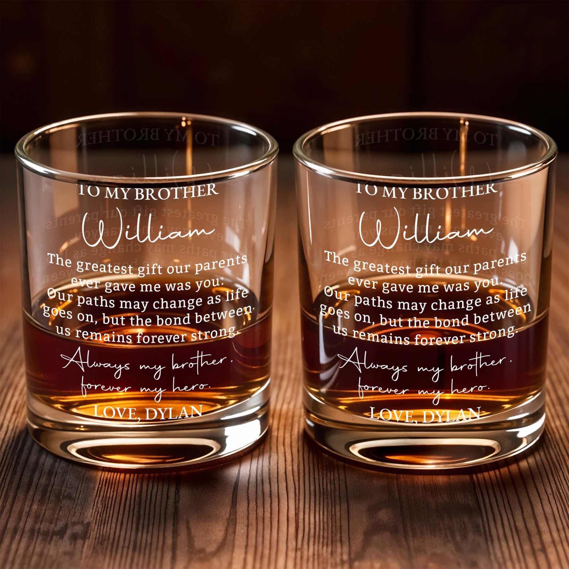 To My Brother Greatest Gift Forever My Hero Personalized Text Design - Personalized Custom Whiskey Glass - BRT058_RWG