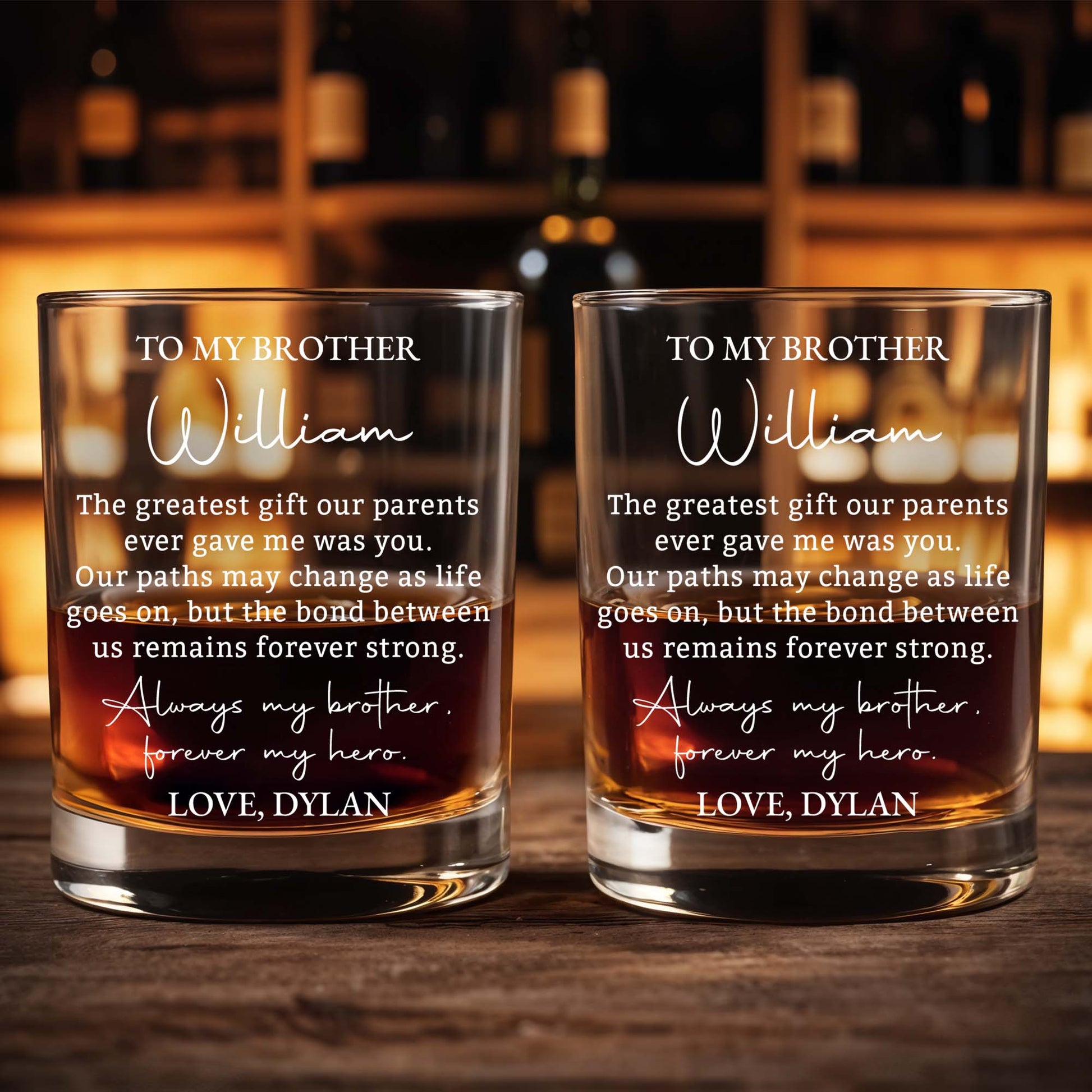 To My Brother Greatest Gift Forever My Hero Personalized Text Design - Personalized Custom Whiskey Glass - BRT058_RWG