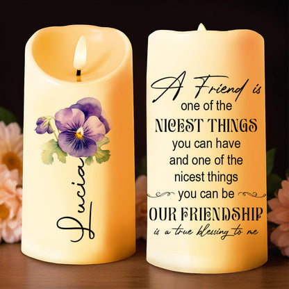 True Blessings Of Friendship And Pansy Flower Design - Personalized Custom LED Candle - BST015_LECA