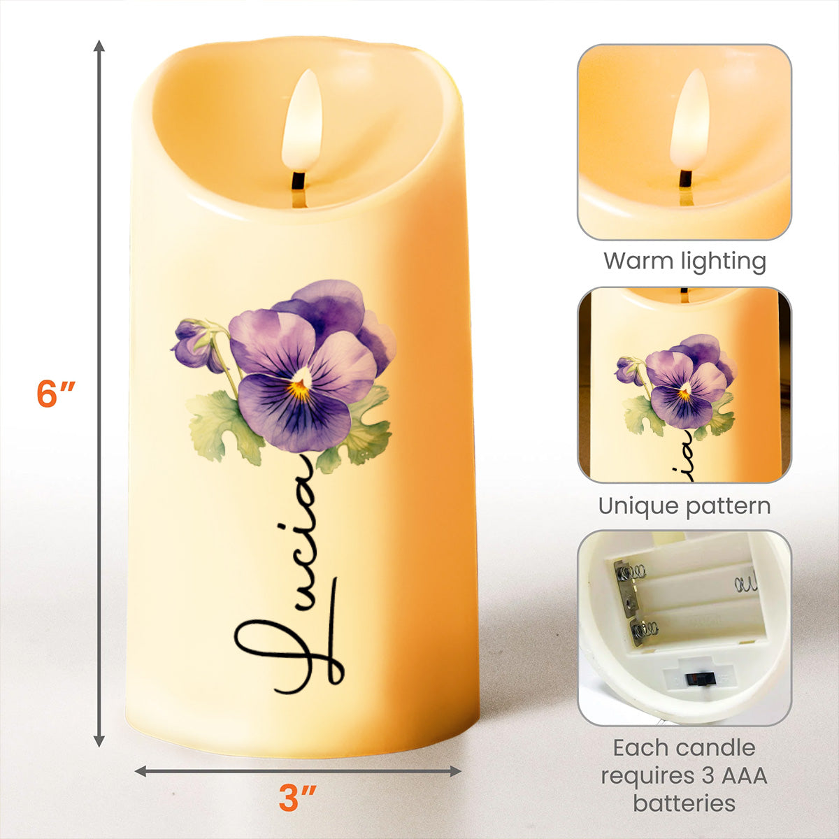 True Blessings Of Friendship And Pansy Flower Design - Personalized Custom LED Candle - BST015_LECA