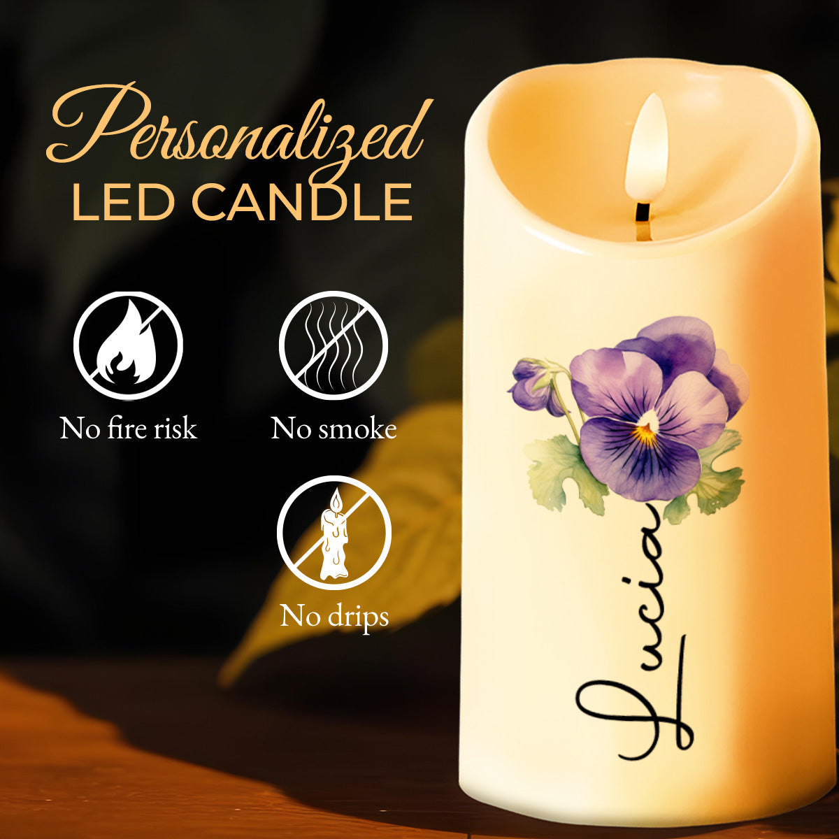 True Blessings Of Friendship And Pansy Flower Design - Personalized Custom LED Candle - BST015_LECA