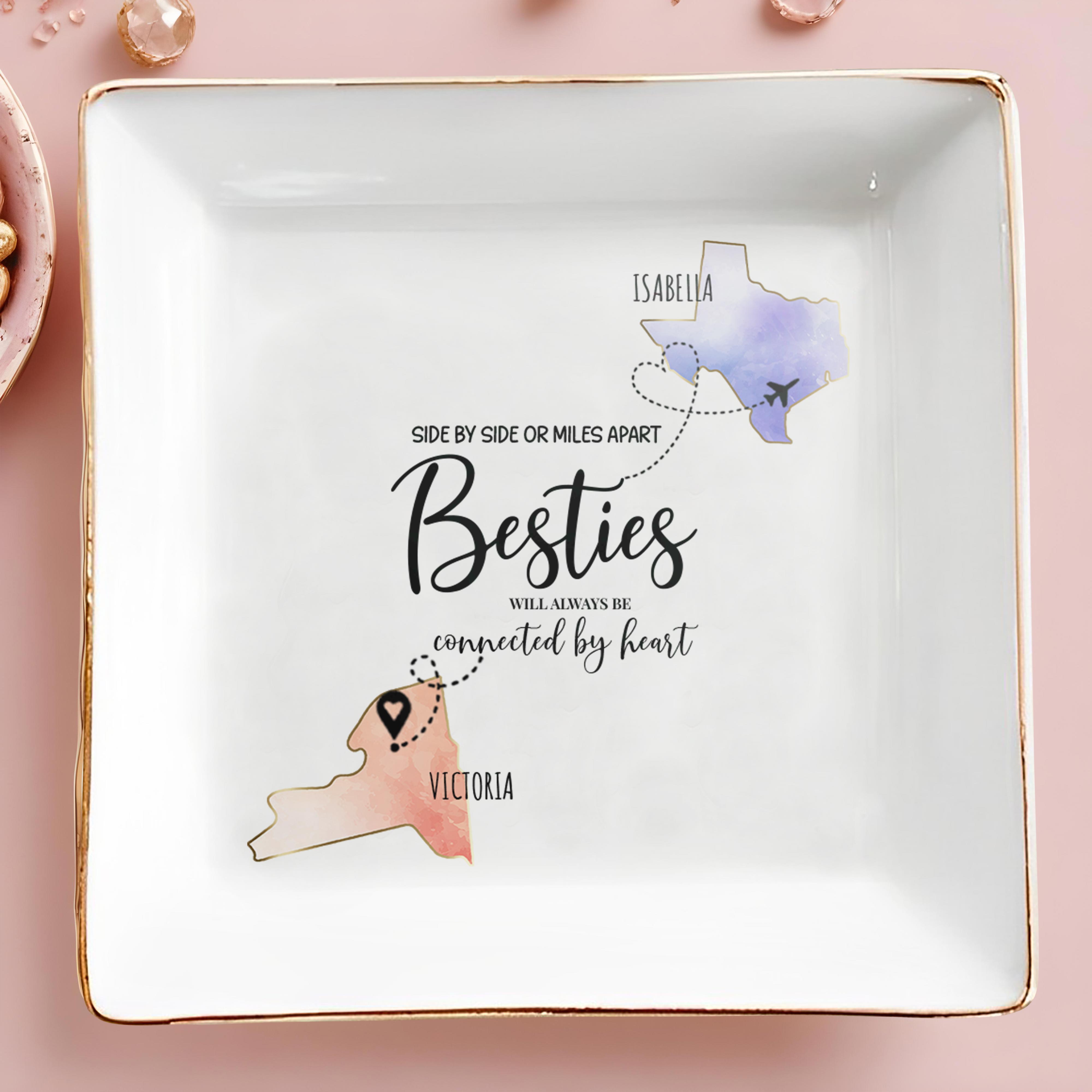 Side By Side Besties Connected By Heart Dish - Personalized Custom Jewelry Dish - BST031_SCRD