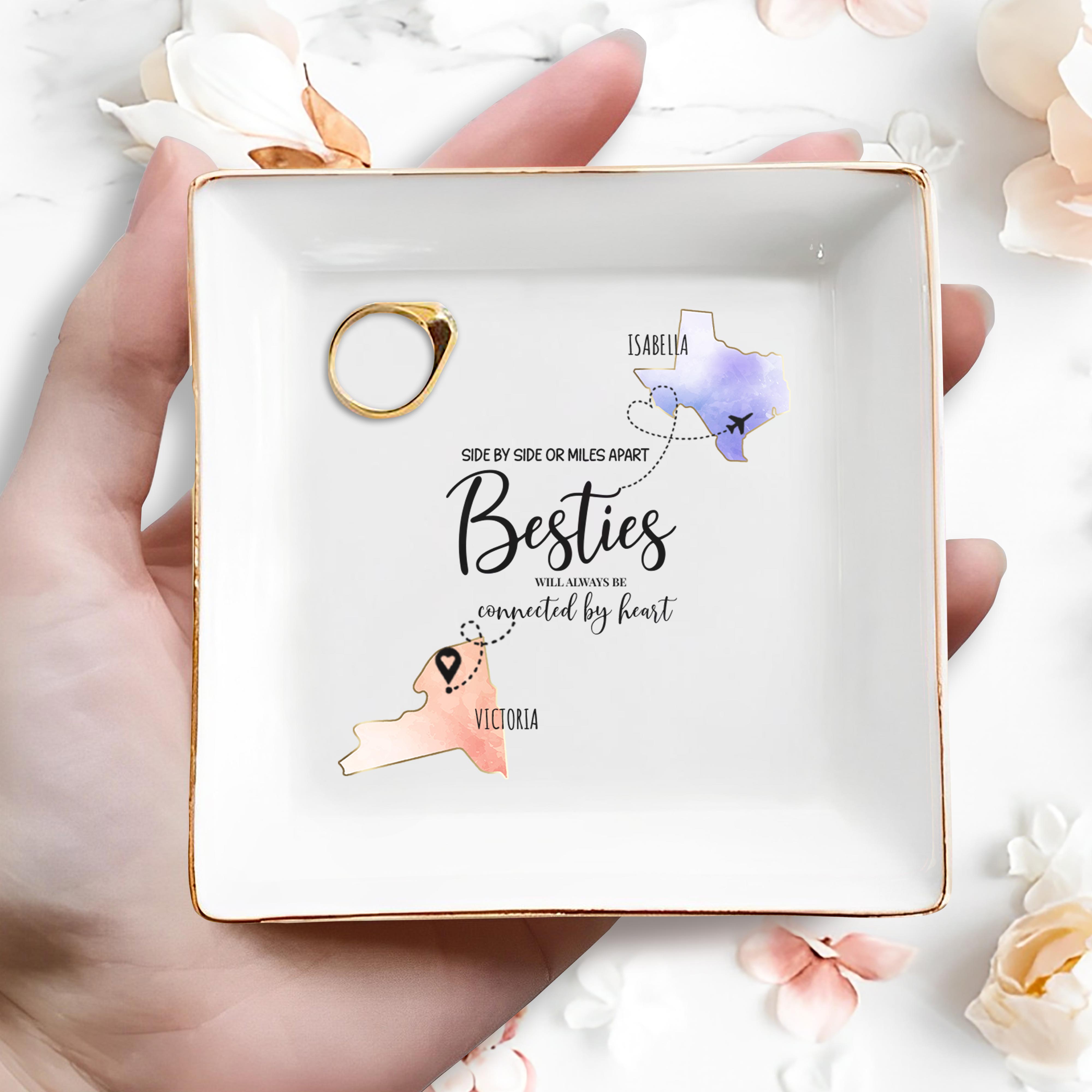 Side By Side Besties Connected By Heart Dish - Personalized Custom Jewelry Dish - BST031_SCRD