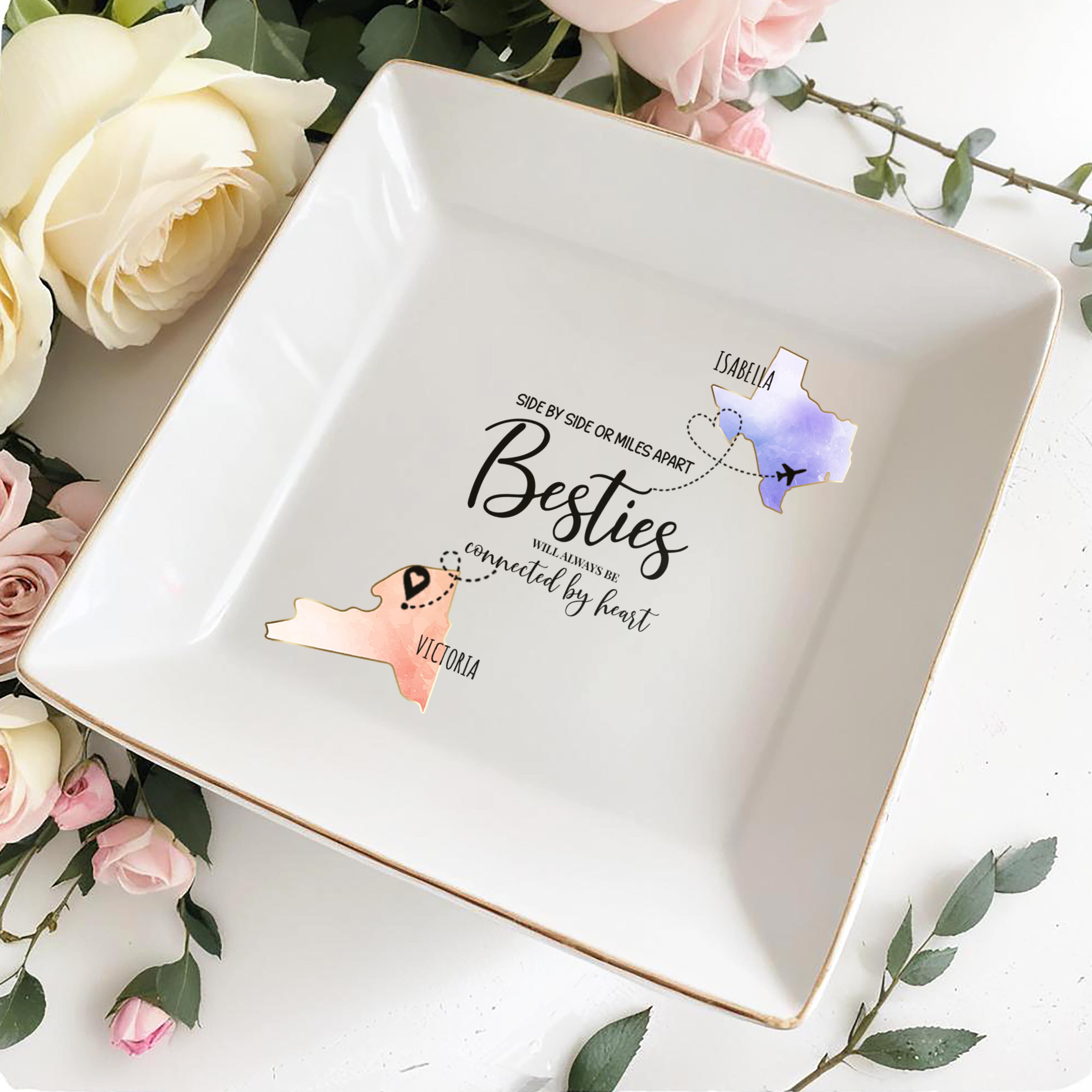 Side By Side Besties Connected By Heart Dish - Personalized Custom Jewelry Dish - BST031_SCRD