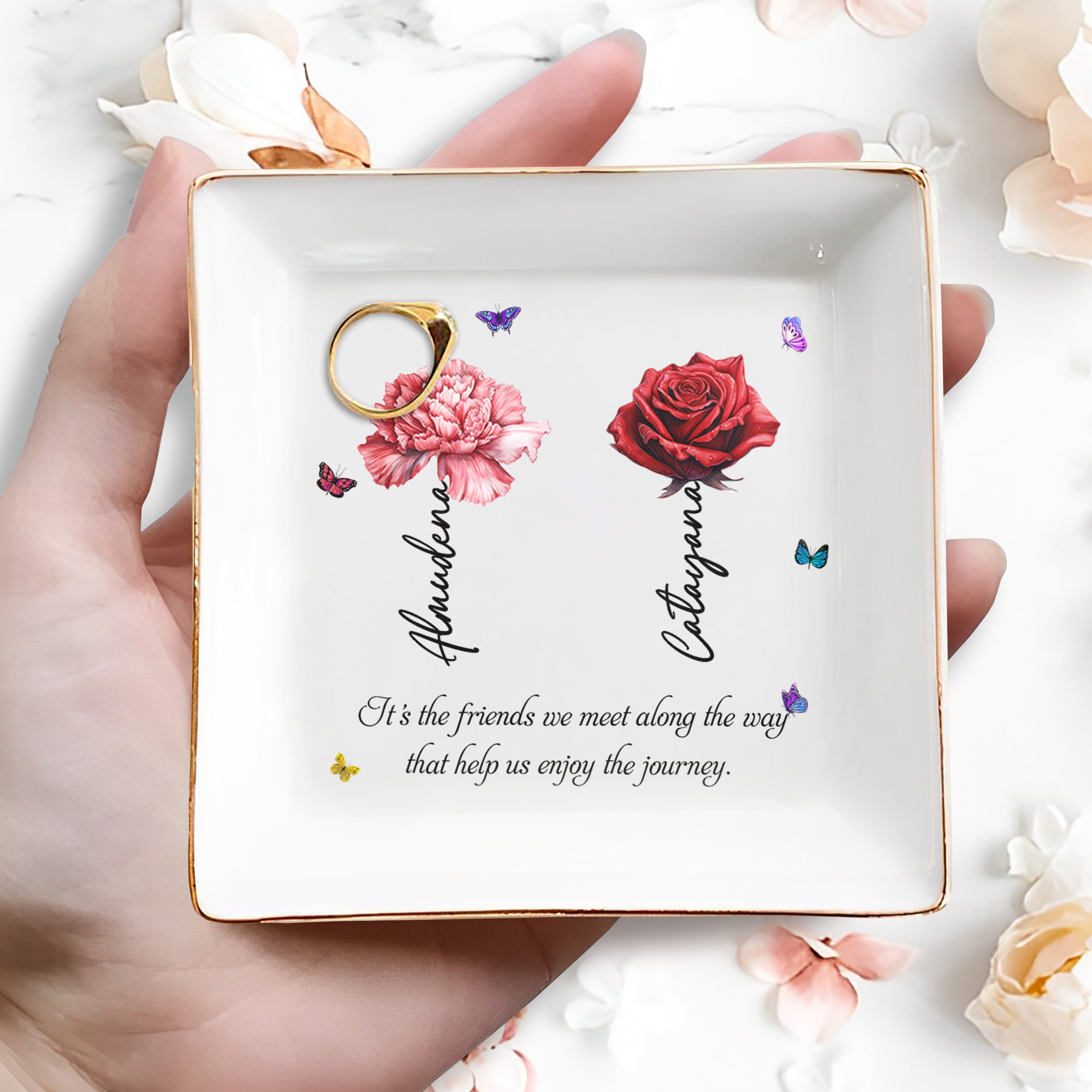 Enjoy The Journey Friendship Quote Jewelry Dish - Personalized Custom Jewelry Dish - BST044_SCRD