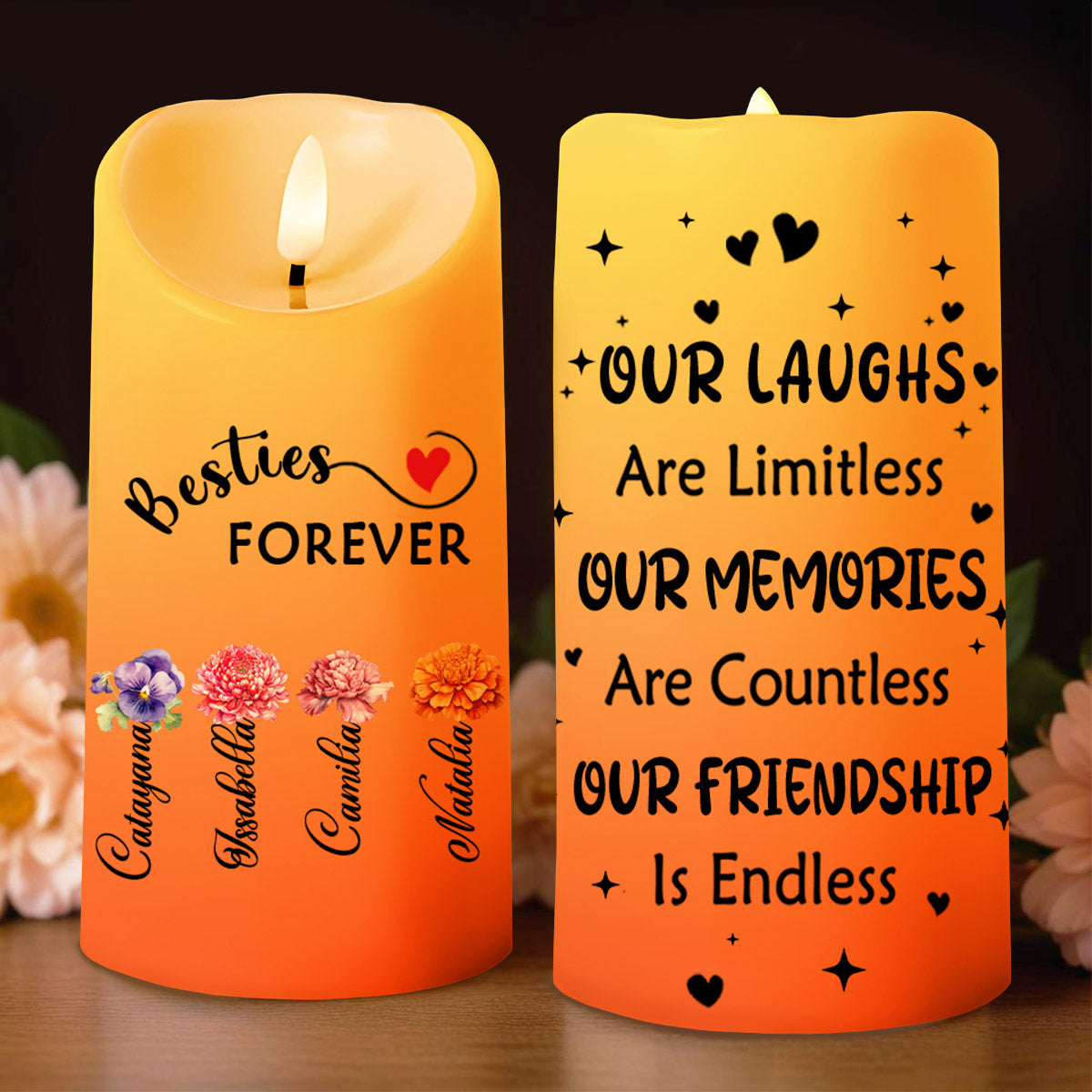 Besties Forever Limitless Laughs Countless Memories Endless Friendship - Personalized Custom LED Candle - BST060_LECA