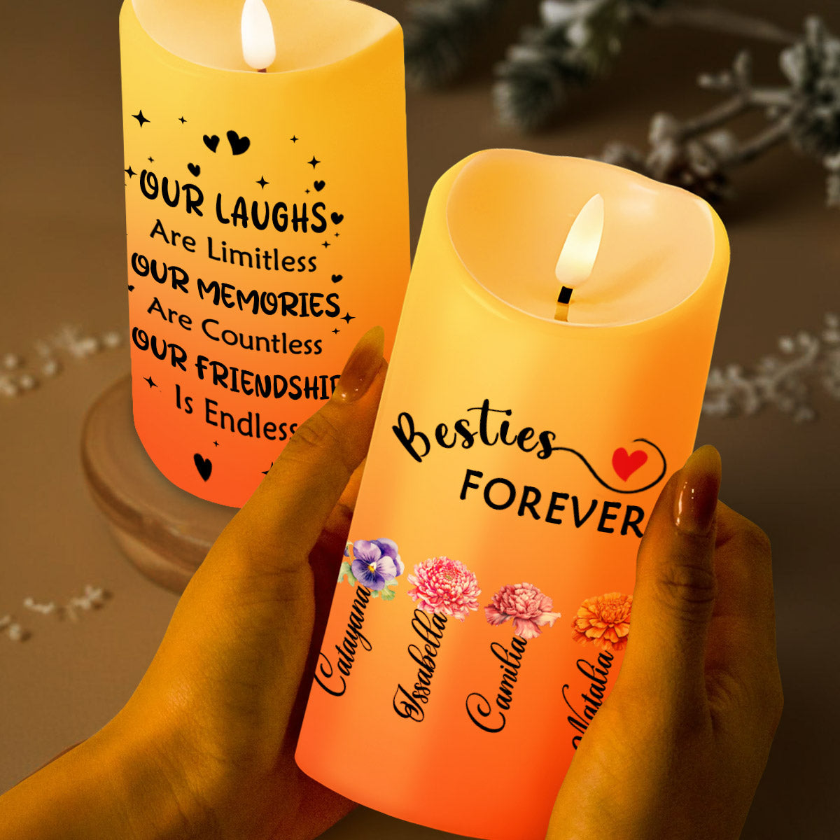 Besties Forever Limitless Laughs Countless Memories Endless Friendship - Personalized Custom LED Candle - BST060_LECA