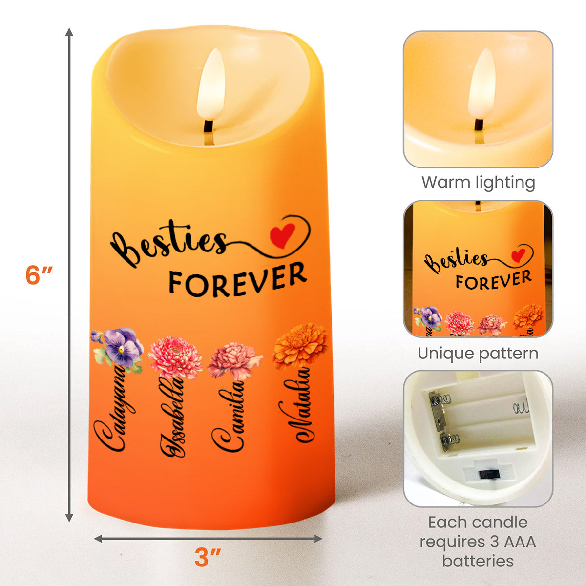 Besties Forever Limitless Laughs Countless Memories Endless Friendship - Personalized Custom LED Candle - BST060_LECA