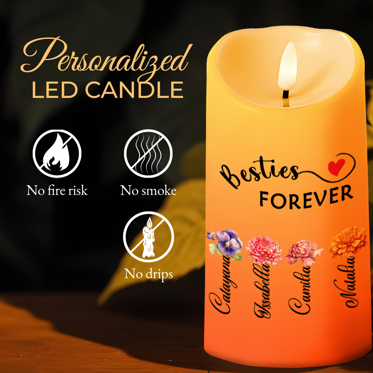 Besties Forever Limitless Laughs Countless Memories Endless Friendship - Personalized Custom LED Candle - BST060_LECA