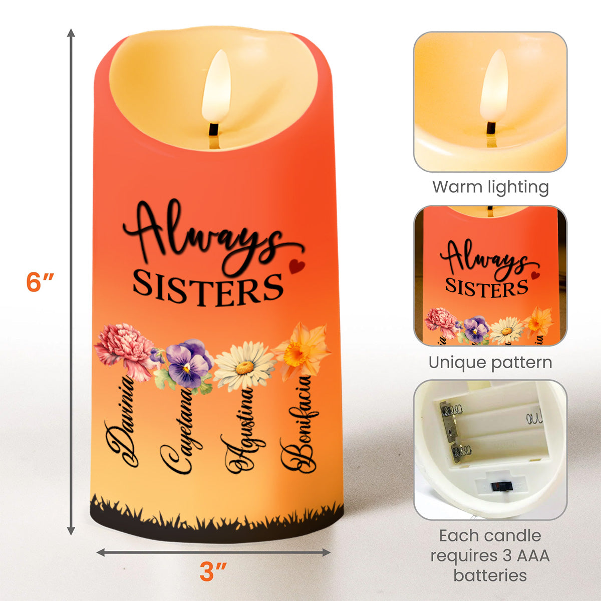 Always Sisters Surrounded By Beautiful Flowers - Personalized Custom LED Candle - BST061_LECA